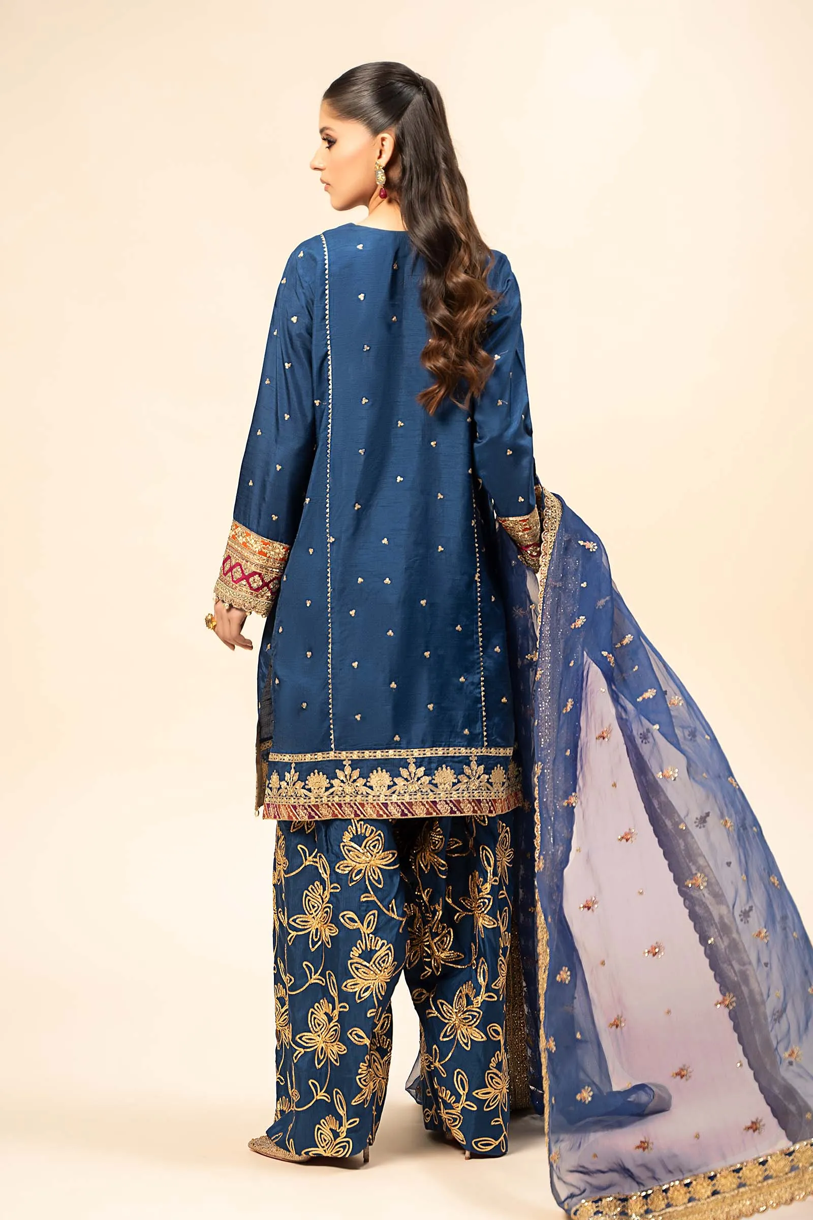 3 Piece Embroidered Raw Silk Suit | SF-W24-04