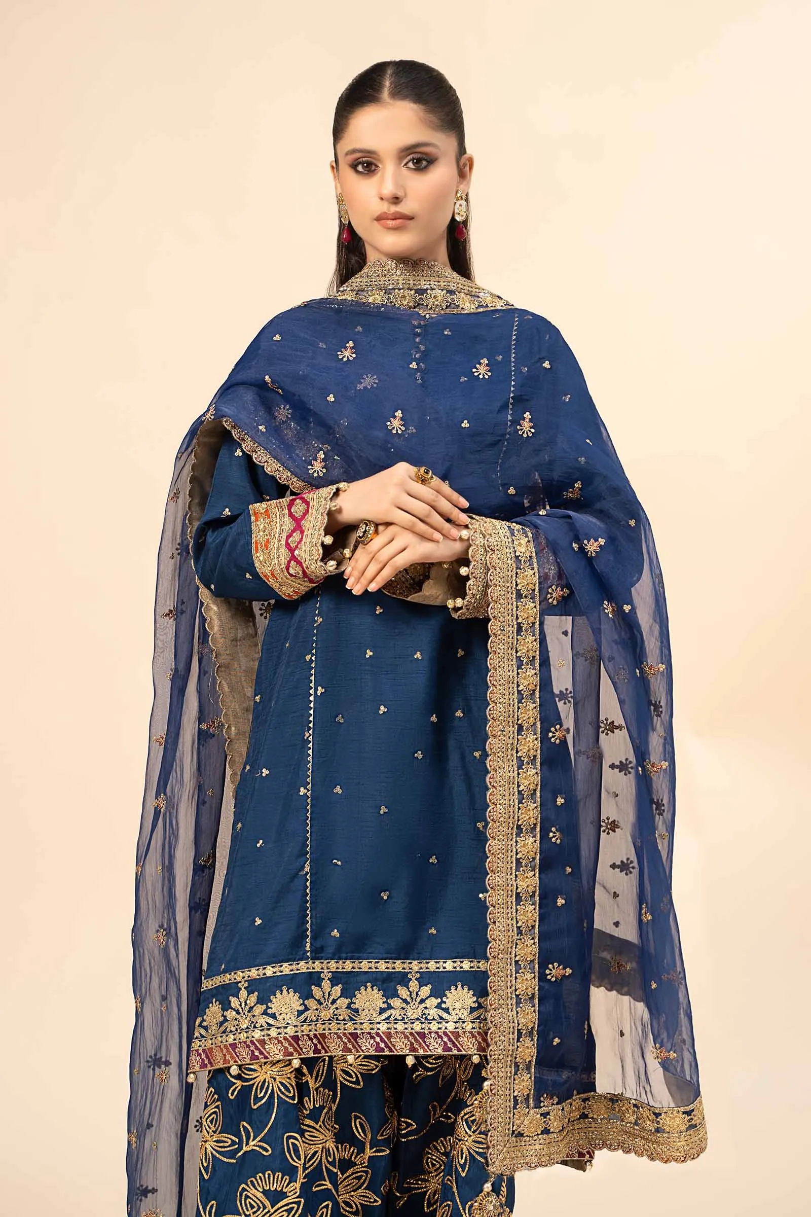 3 Piece Embroidered Raw Silk Suit | SF-W24-04