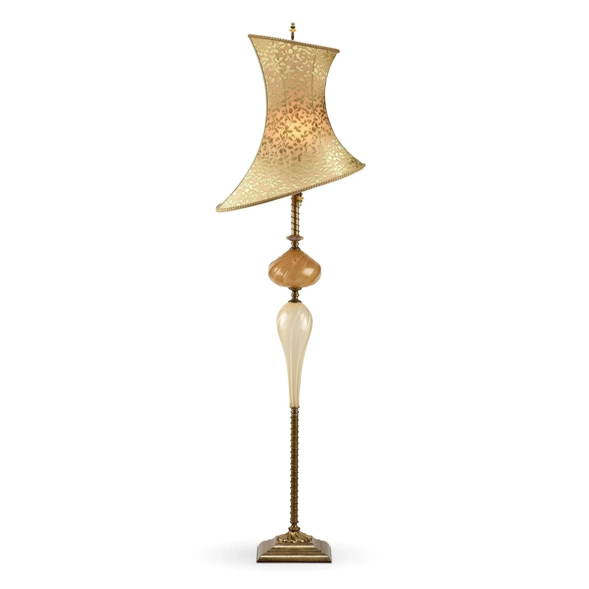 Alessandro Floor Lamp F90AH78 by Kinzig Design, Cream, Caramel, Soft Green, Blown Glass, Silk Shade