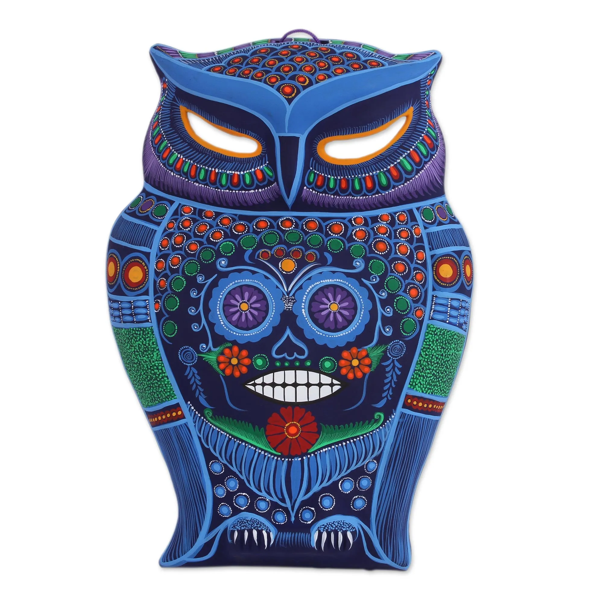 Ancestor Owl Hand Painted Colorful Ceramic Owl with Day of the Dead Skull