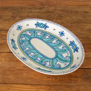 Artisan Crafted Oval Ceramic Platter with Floral Motif - Bermuda | NOVICA