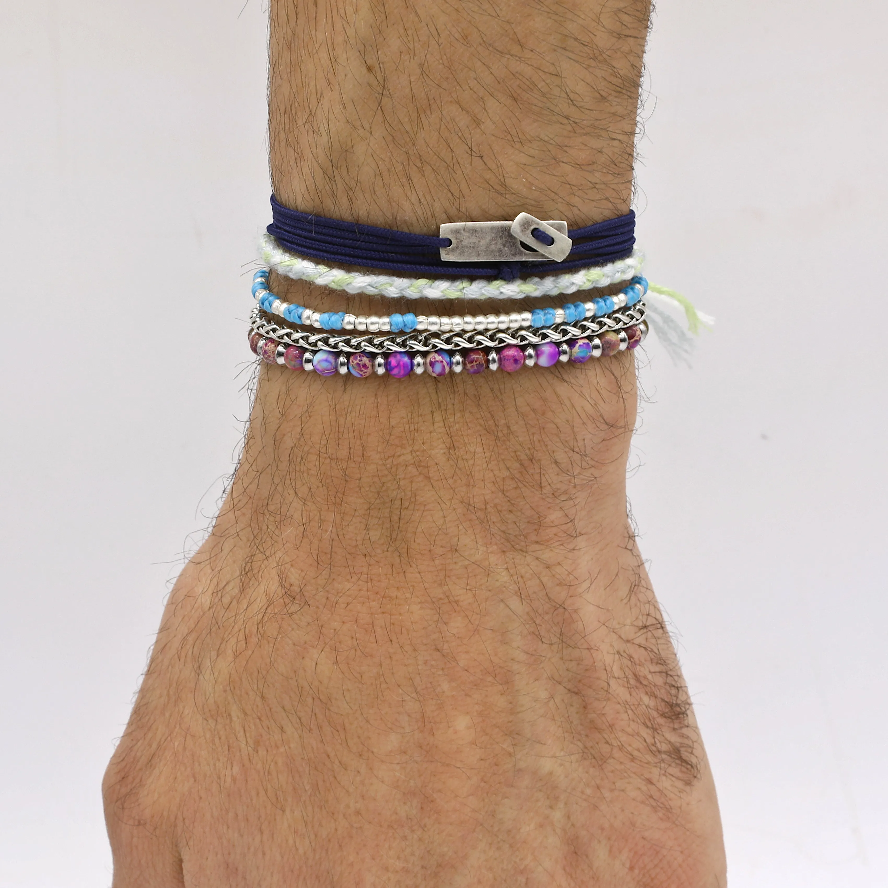 Beaded Bracelet With Blue Jasper and Silver Beads