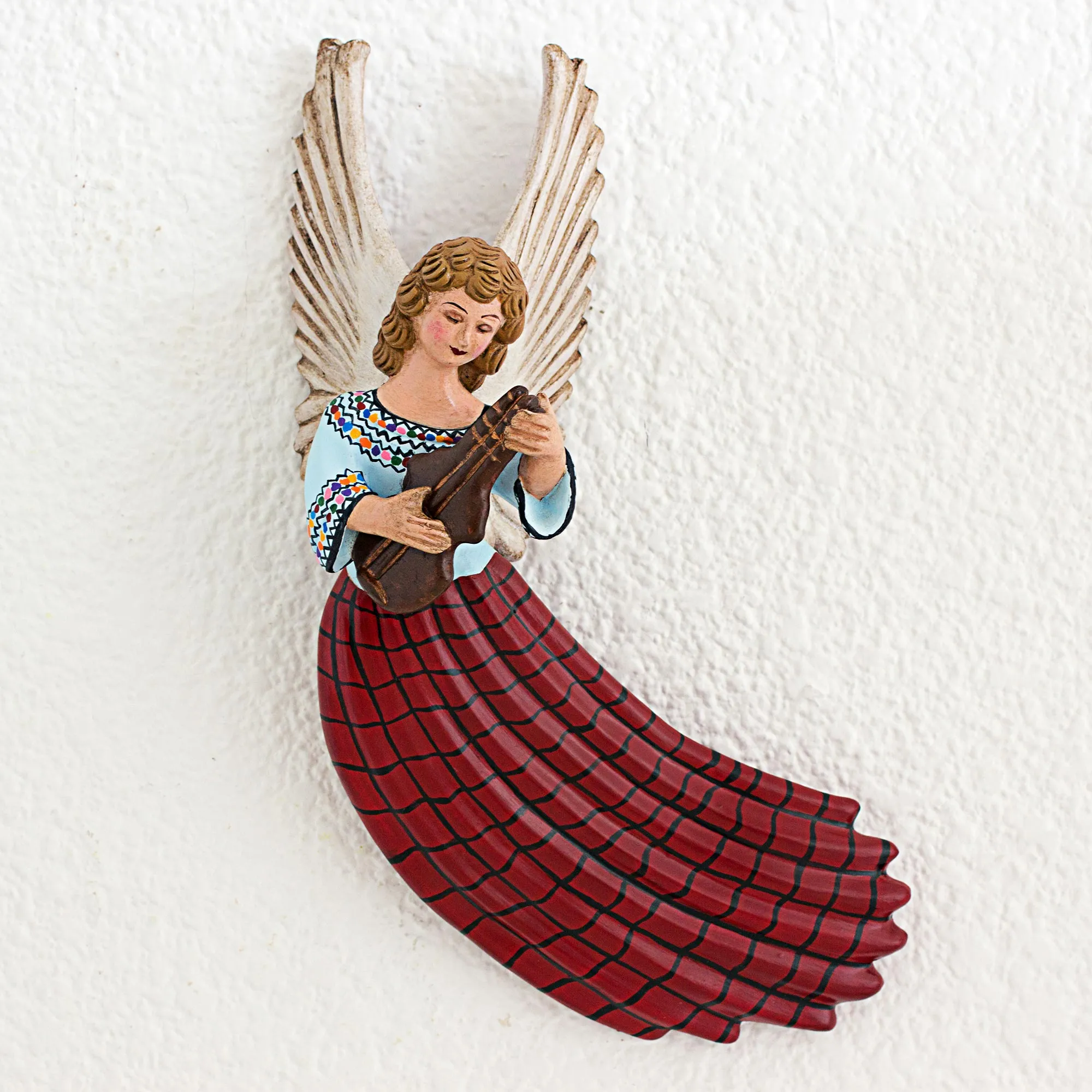 Between the Clouds Ceramic Wall Sculpture of an Angel with Guitar Guatemala