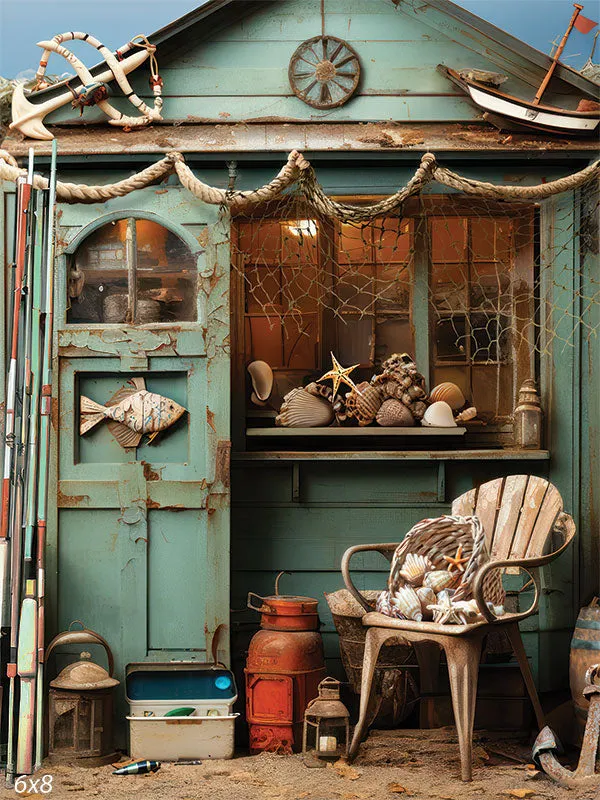 Coastal Fisherman's Seaside Shack Photography Backdrop