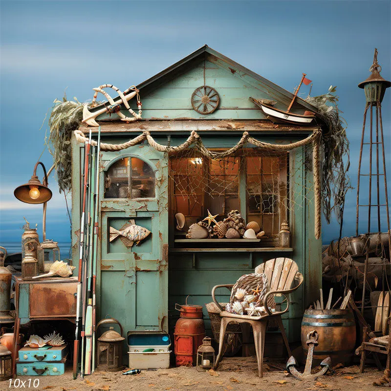 Coastal Fisherman's Seaside Shack Photography Backdrop