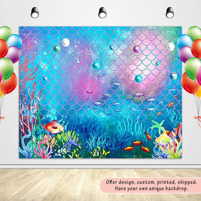 Colourful Seaweed Underwater World and Fish Scale Custom Backdrop