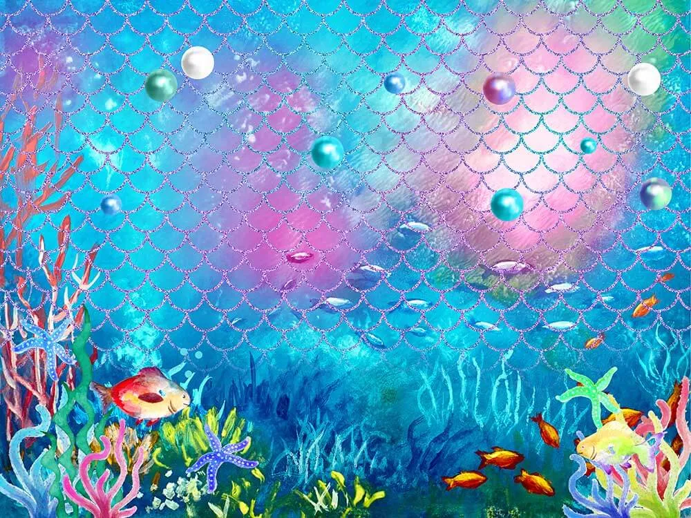 Colourful Seaweed Underwater World and Fish Scale Custom Backdrop