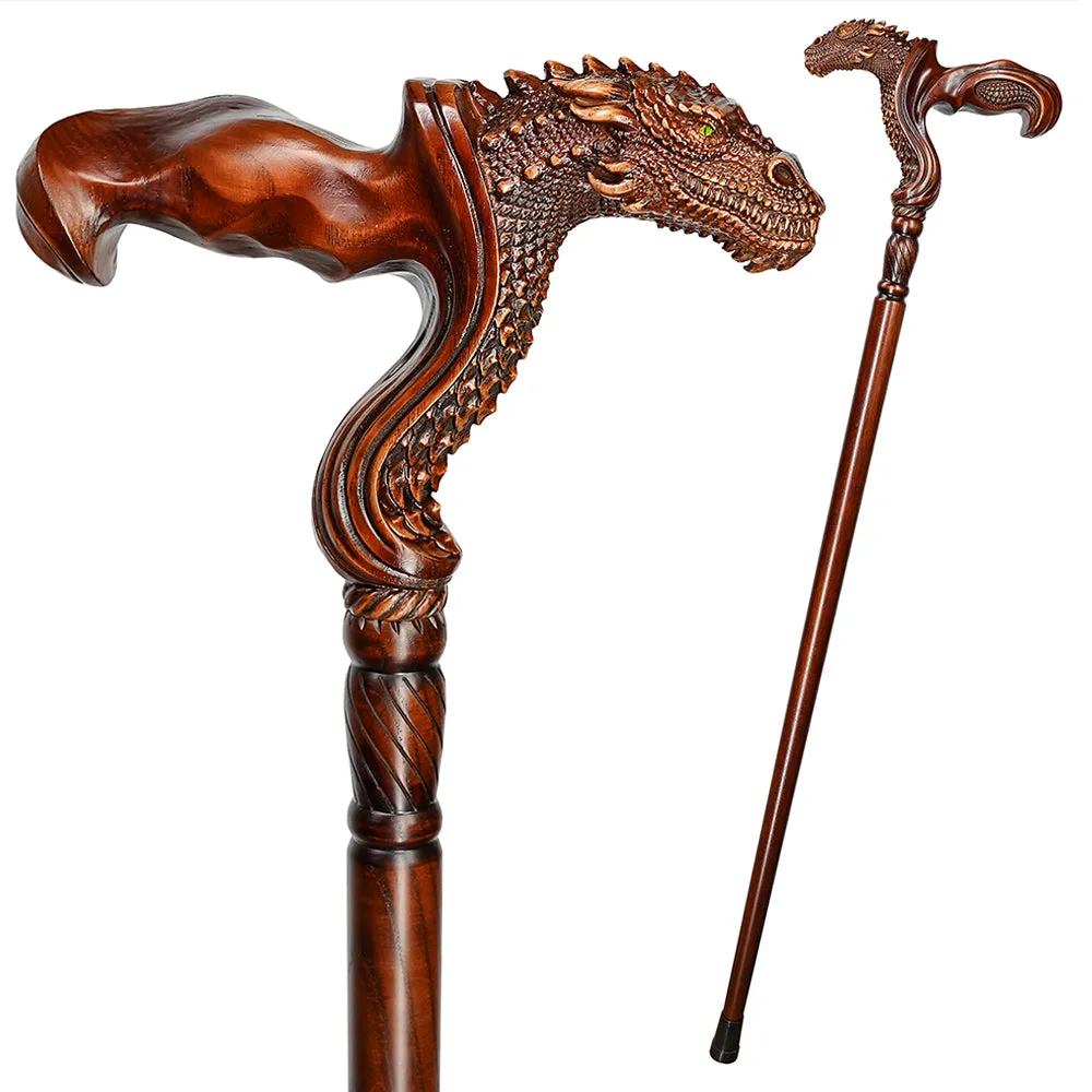 Dragon Ergonomic Cane - Right Hand, Artisan Carved