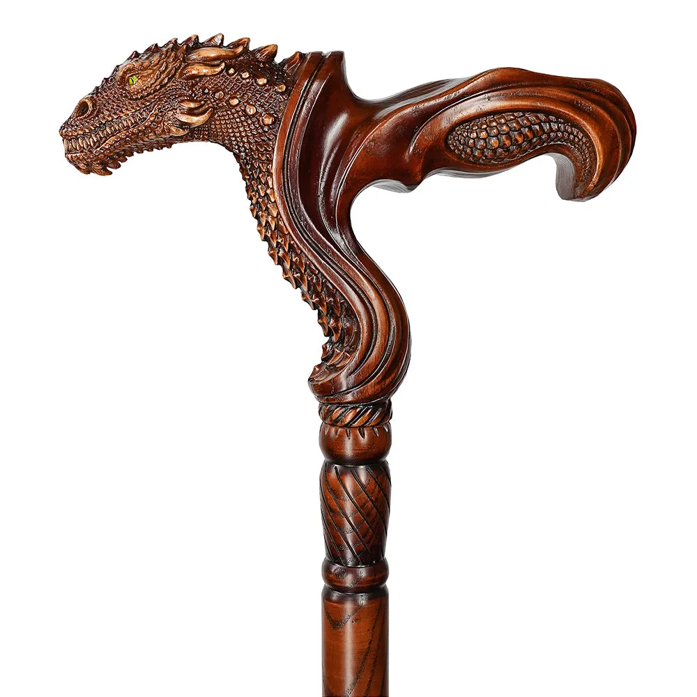 Dragon Ergonomic Cane - Right Hand, Artisan Carved