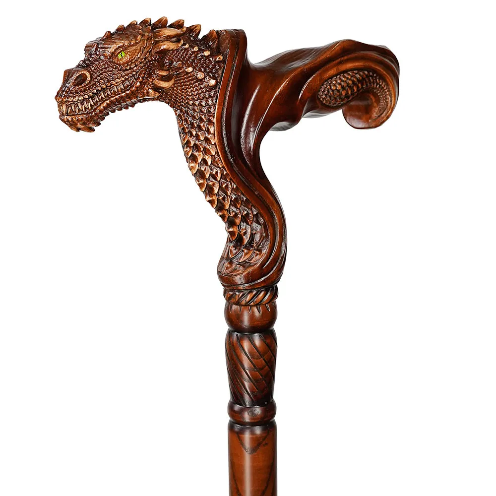 Dragon Ergonomic Cane - Right Hand, Artisan Carved