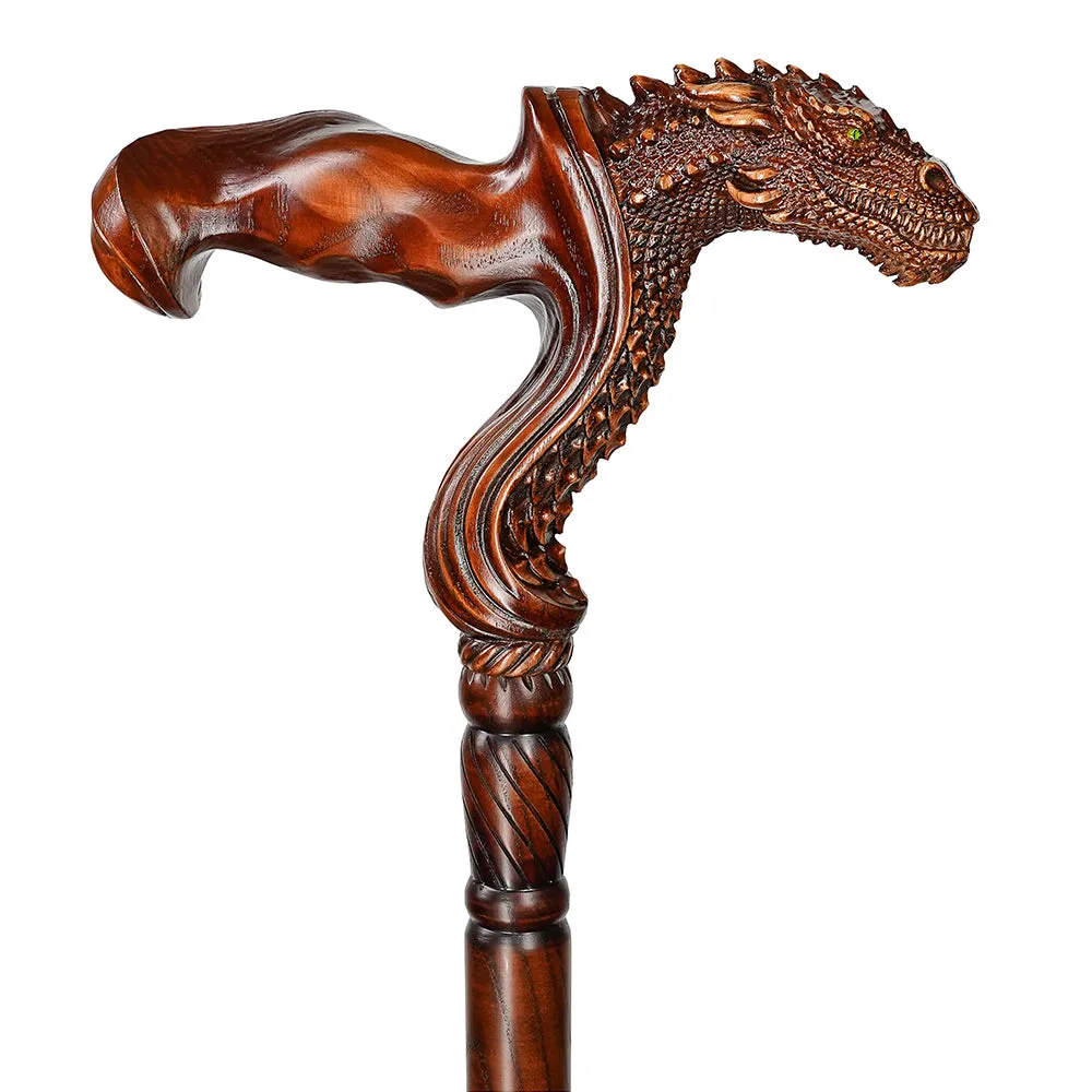 Dragon Ergonomic Cane - Right Hand, Artisan Carved