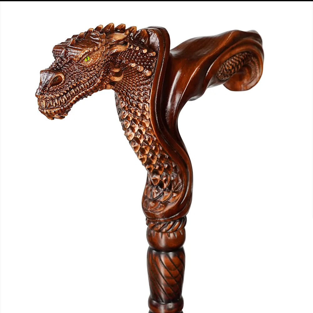 Dragon Ergonomic Cane - Right Hand, Artisan Carved