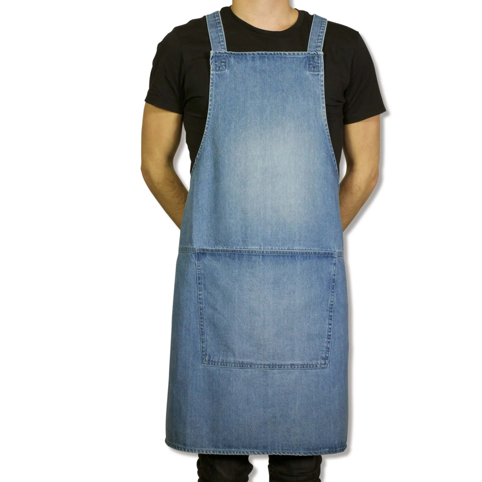 Dutchdeluxes Denim Suspender Apron in Blue