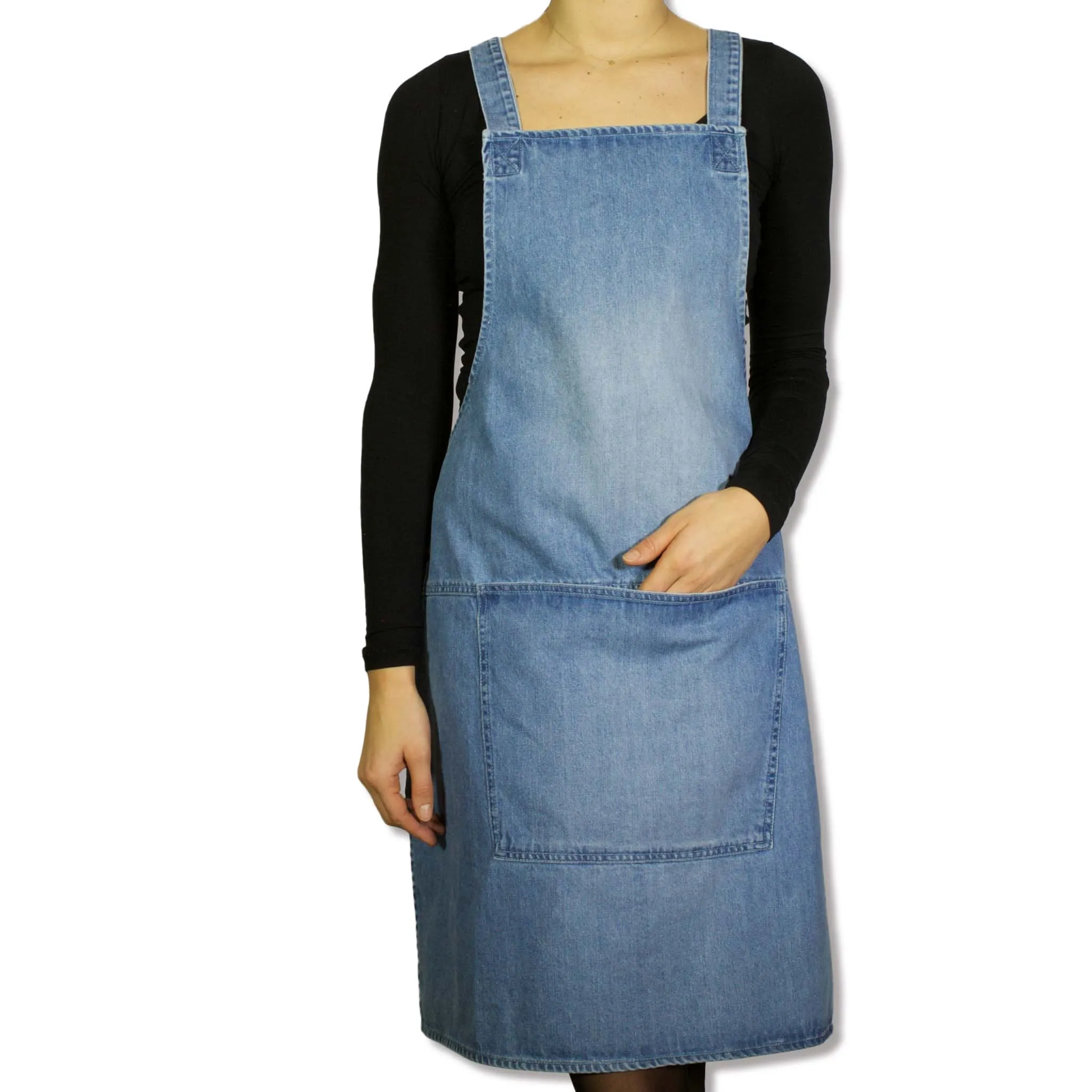 Dutchdeluxes Denim Suspender Apron in Blue