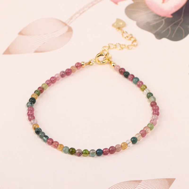 Exquisite Natural Rainbow Tourmaline Sterling Silver Bracelet