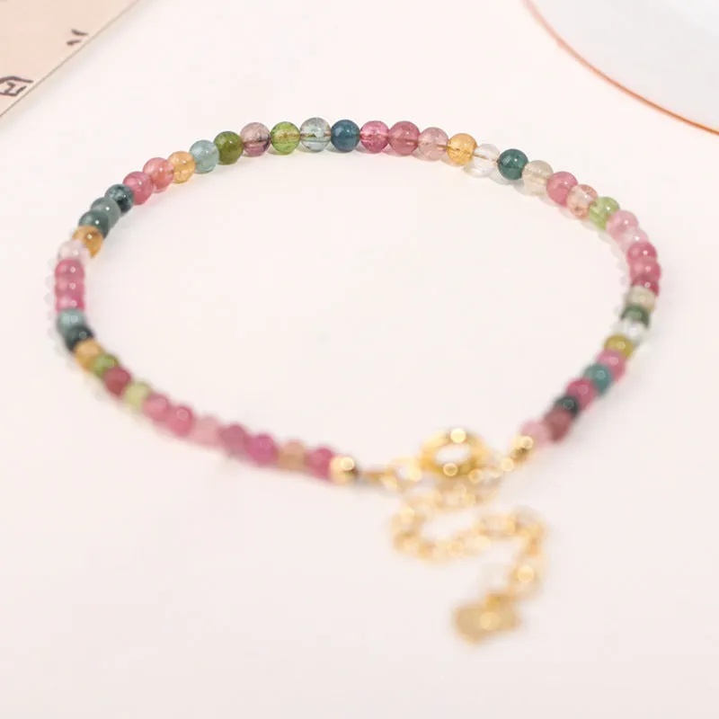 Exquisite Natural Rainbow Tourmaline Sterling Silver Bracelet