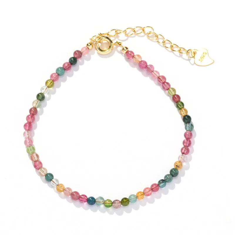 Exquisite Natural Rainbow Tourmaline Sterling Silver Bracelet