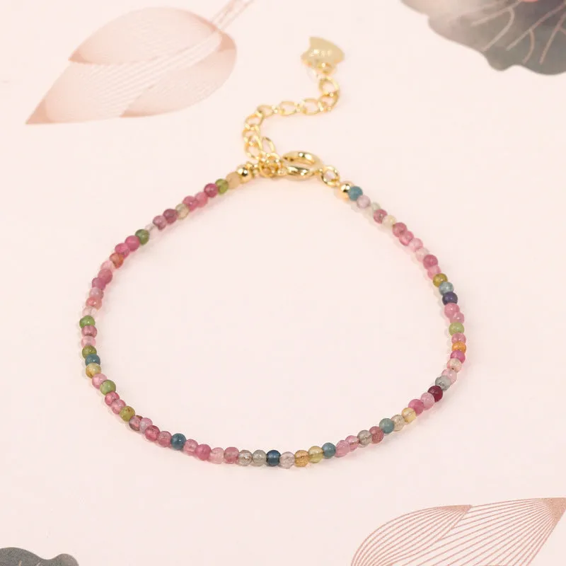 Exquisite Natural Rainbow Tourmaline Sterling Silver Bracelet