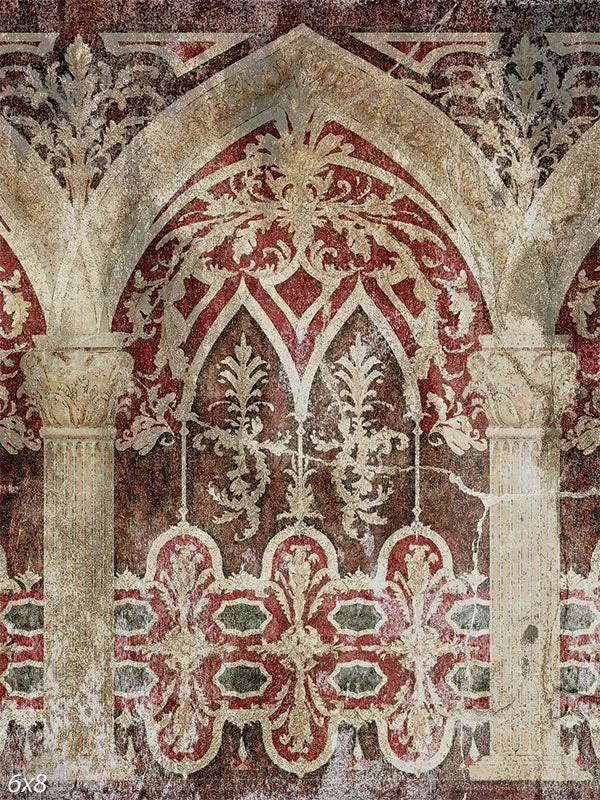 Fresco Arches Ivory Red Photo Backdrop