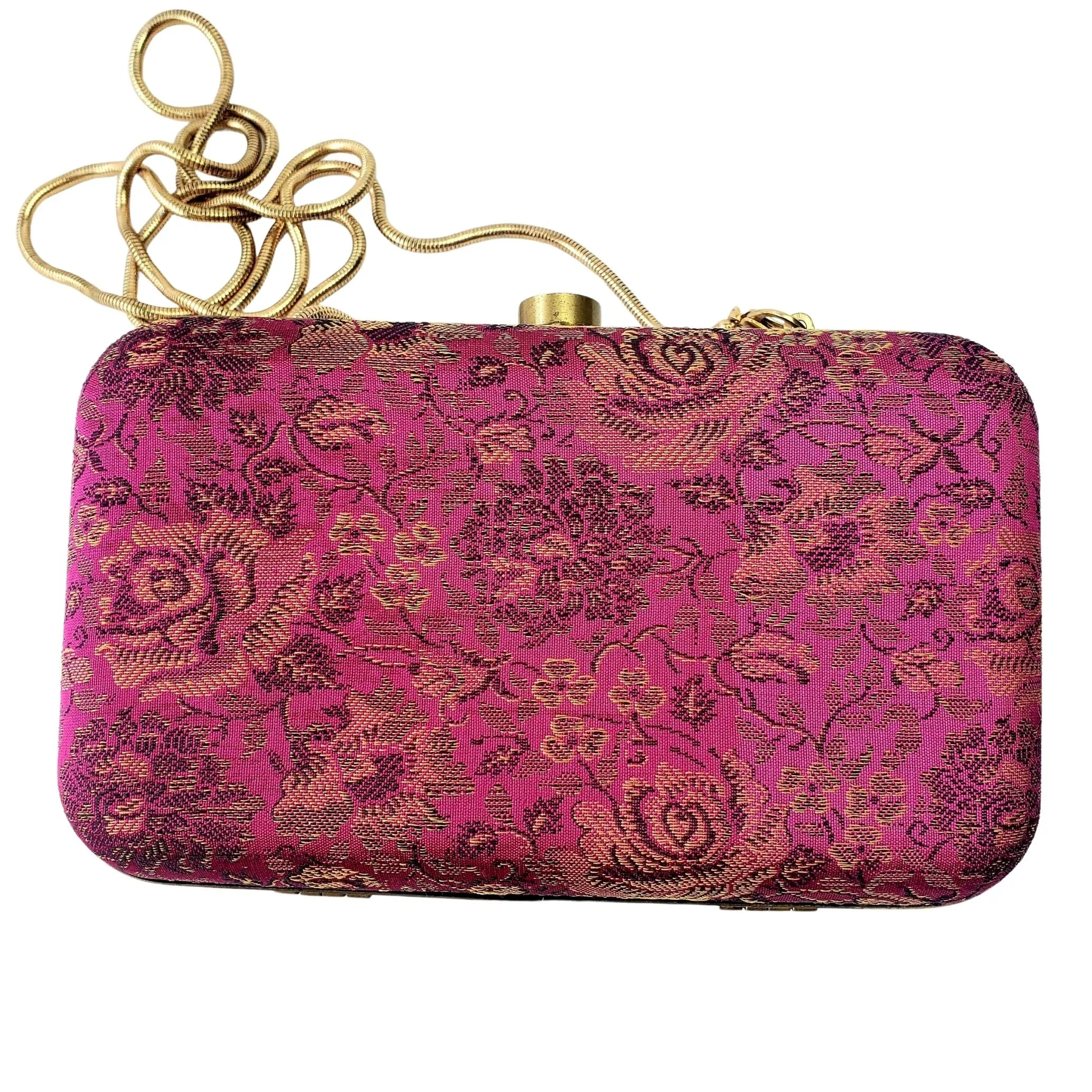 Hand Embroidered Pink Clutch with Amethyst