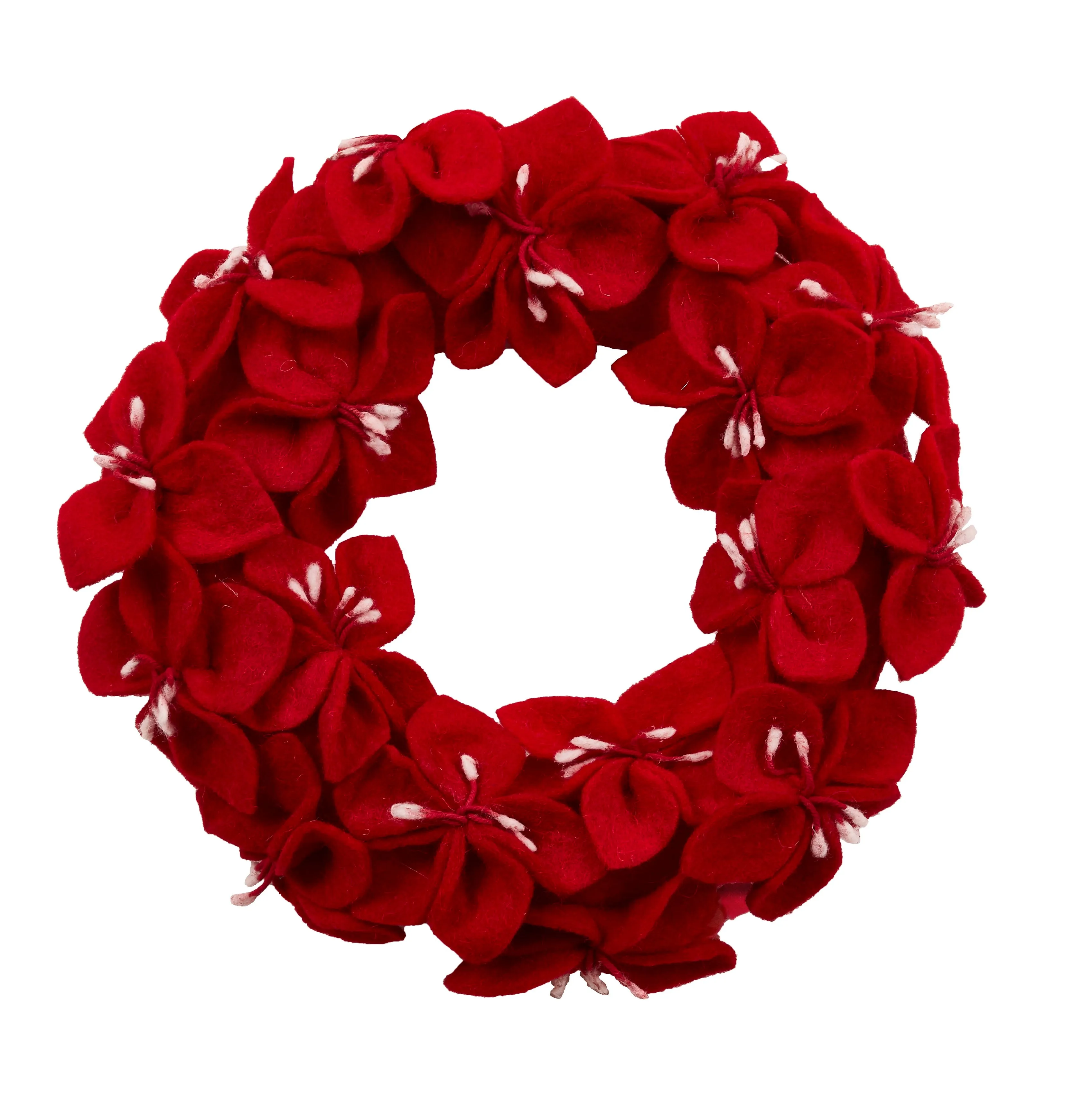 Handmade Hand Felted Wool Wreath - Red Amaryllis Flowers - 14"