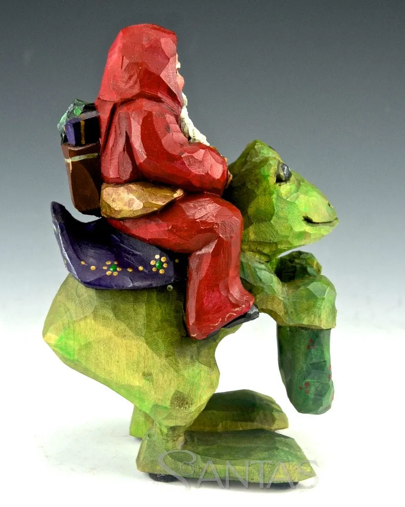 Happy Frog with Santa Wood Carving by Barbara Scoles