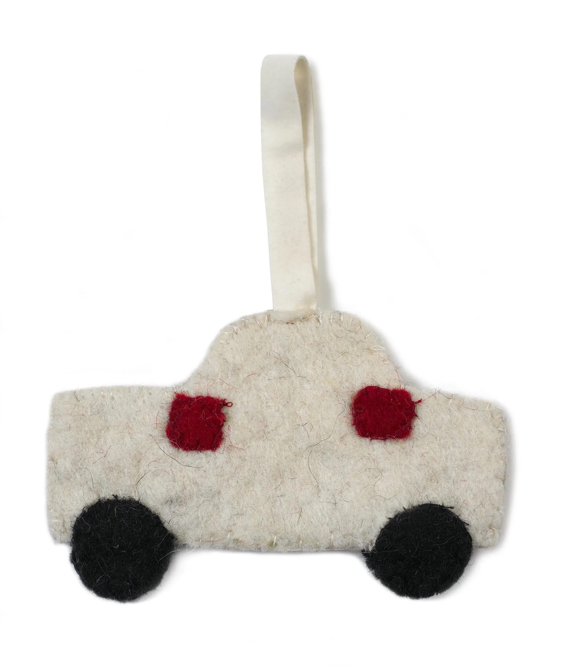 Little Cream Car Christmas Ornament in Hand Felted Wool- Set of 4