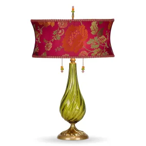 Margot Table Lamp 211S76 by Kinzig Design, Green, Fuchsia, Red, Salmon Blown Glass, Silk Shade