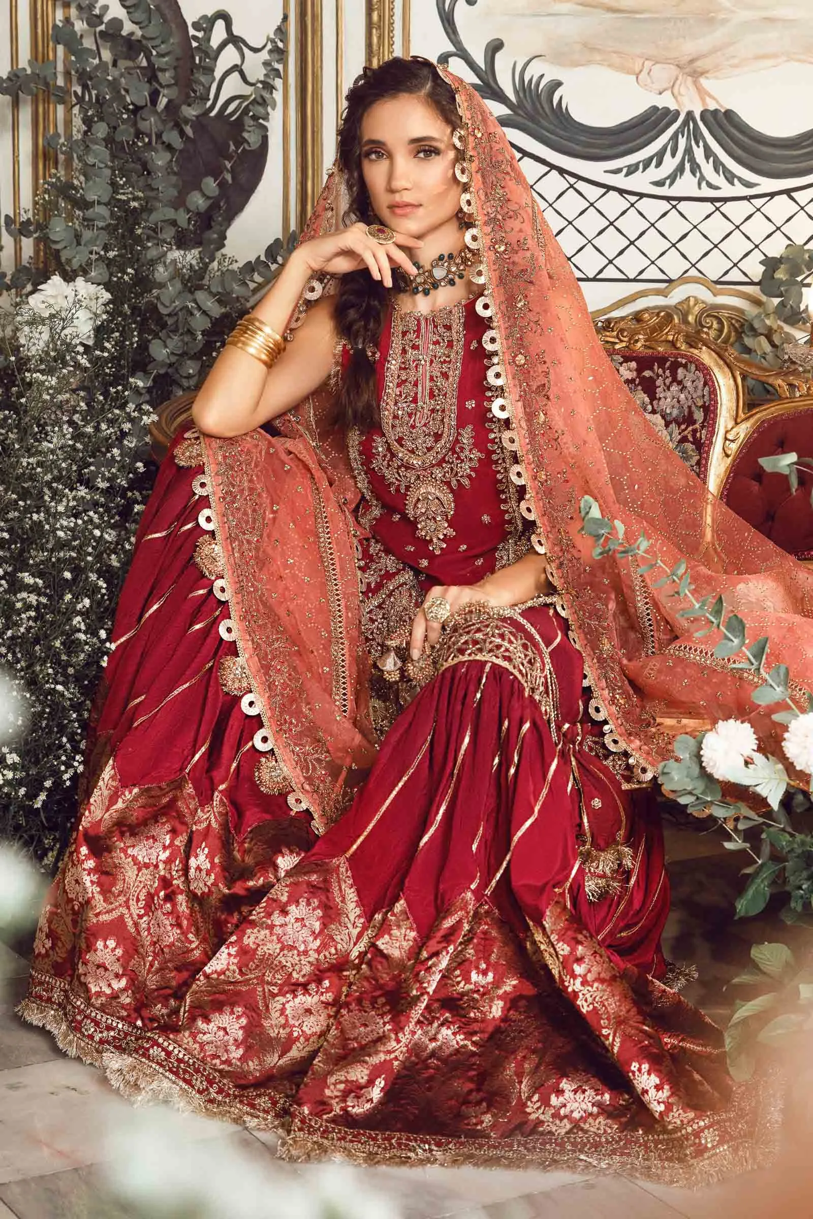 MARIA.B MBroidered Luxury Wedding Formals – Maroon BD-2708