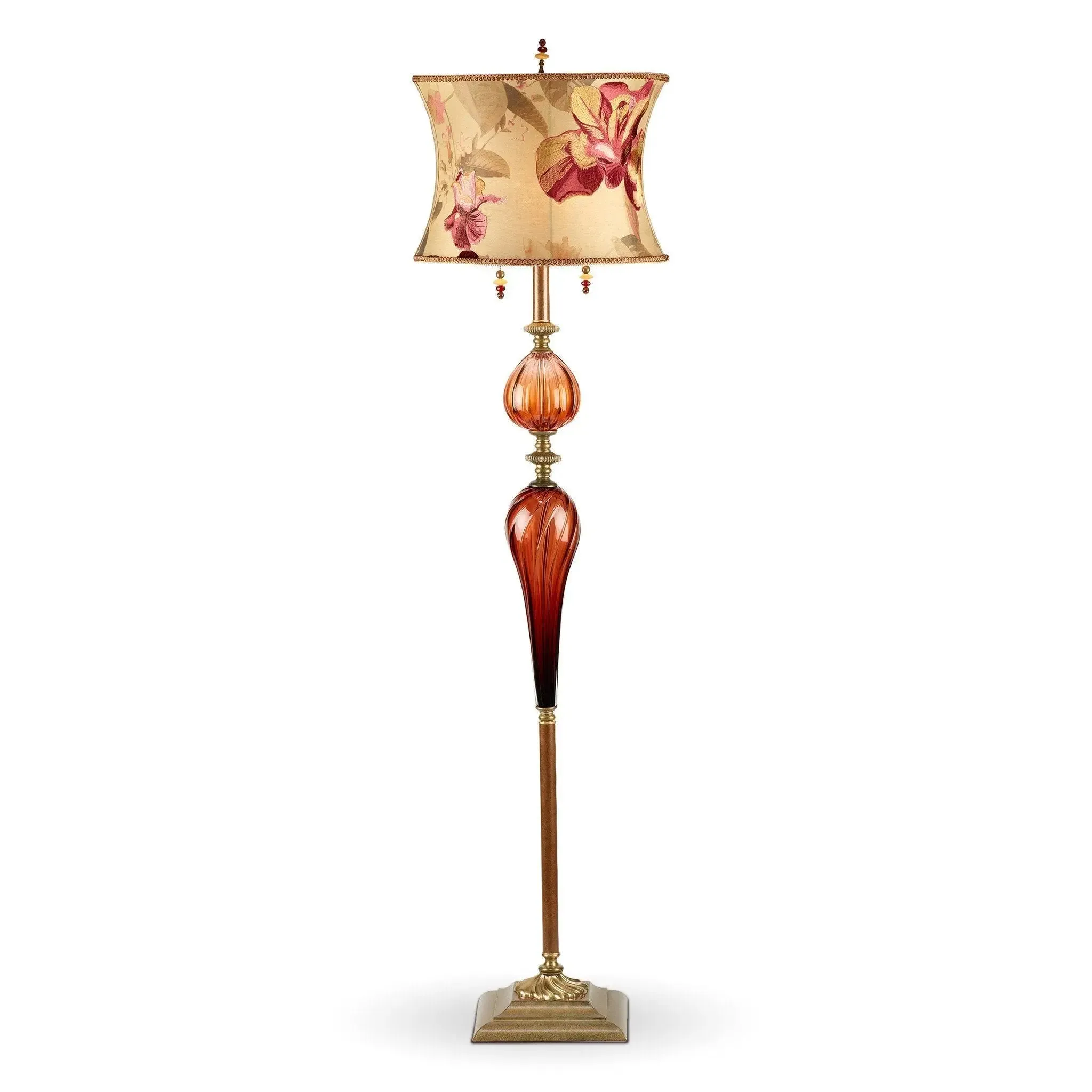 Michael Floor Lamp F86I90 by Kinzig Design, Burgundy, Salmon, Taupe, Blown Glass, Silk Shade