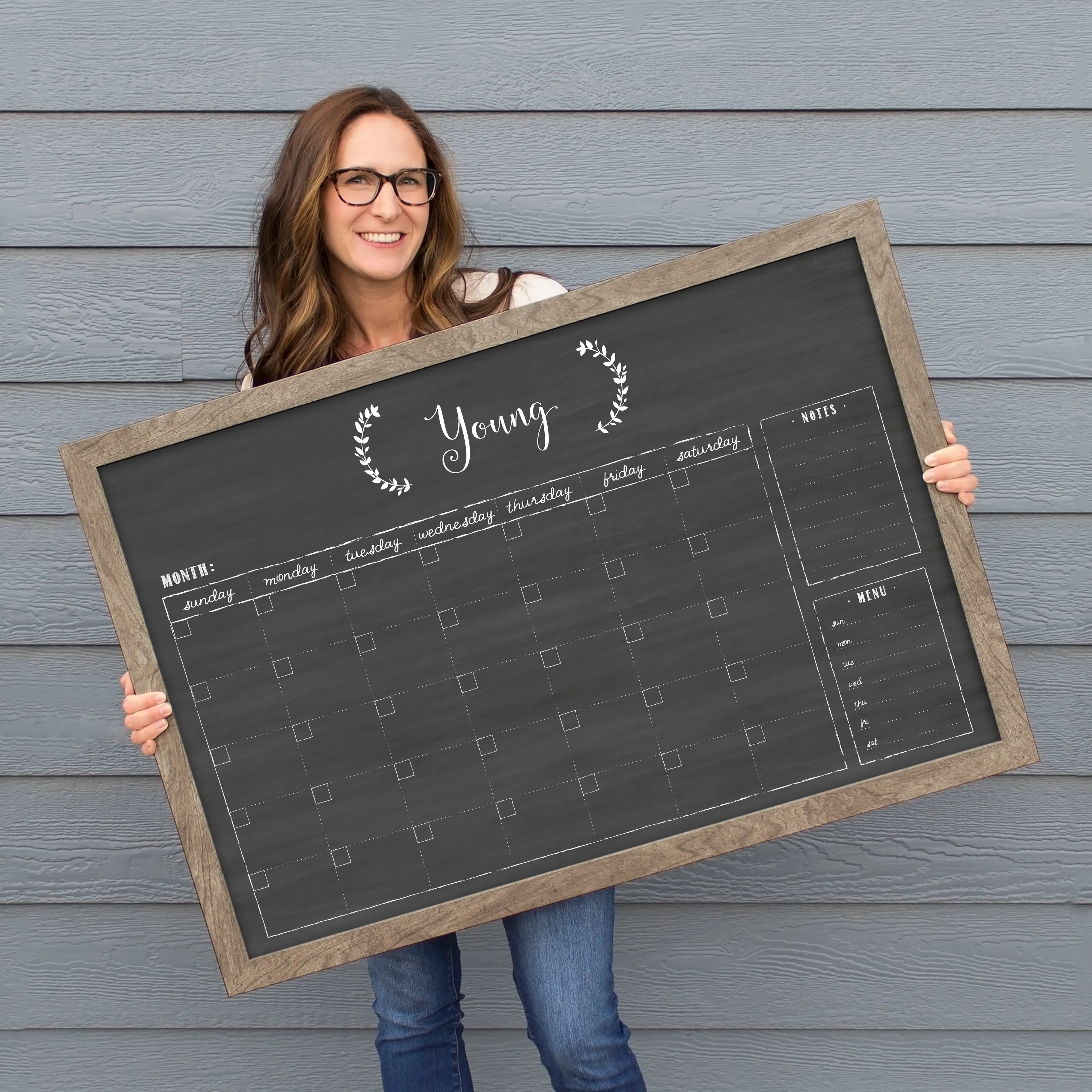 Monthly Framed Chalkboard Calendar   2 sections | Horizontal Eagleton