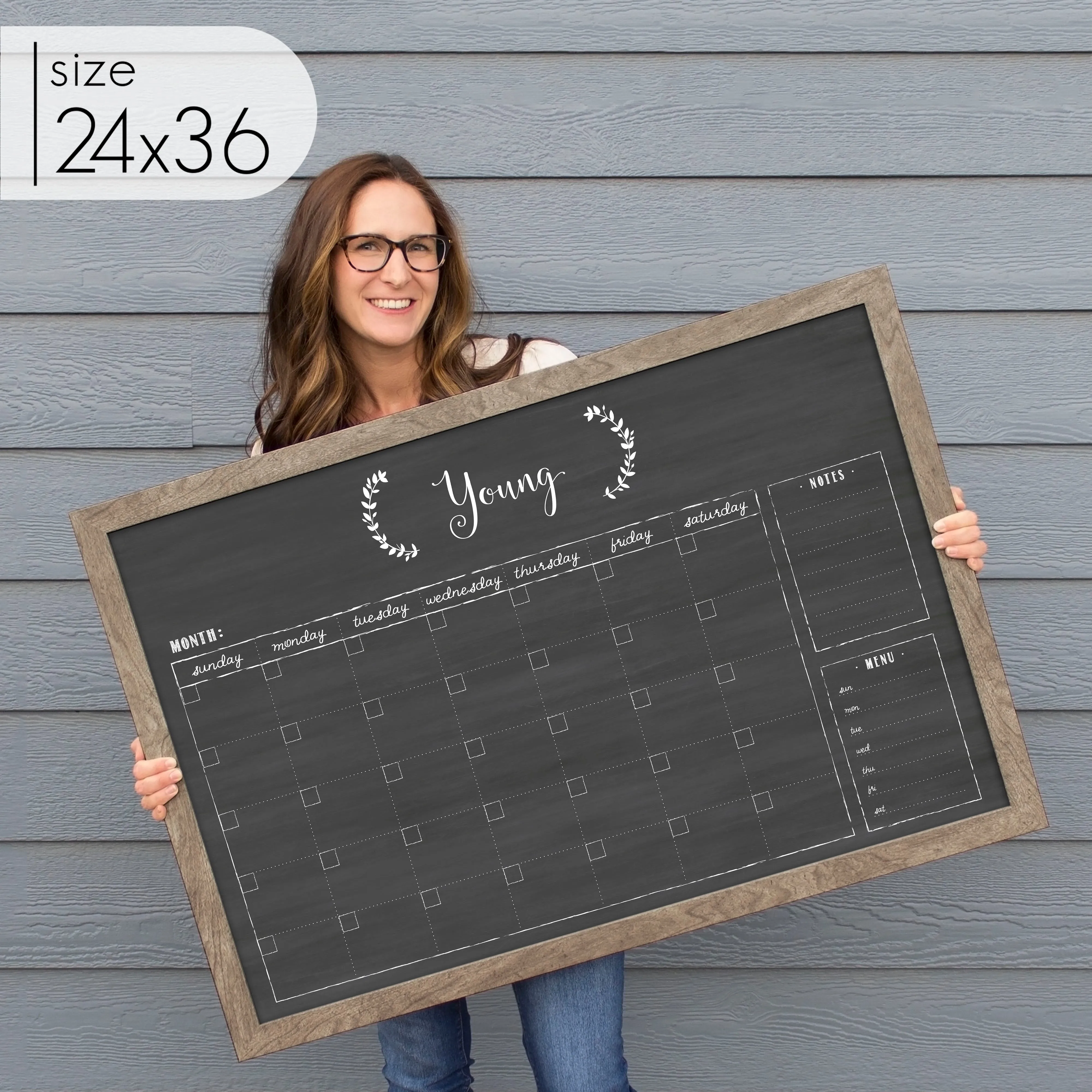 Monthly Framed Chalkboard Calendar   2 sections | Horizontal Eagleton