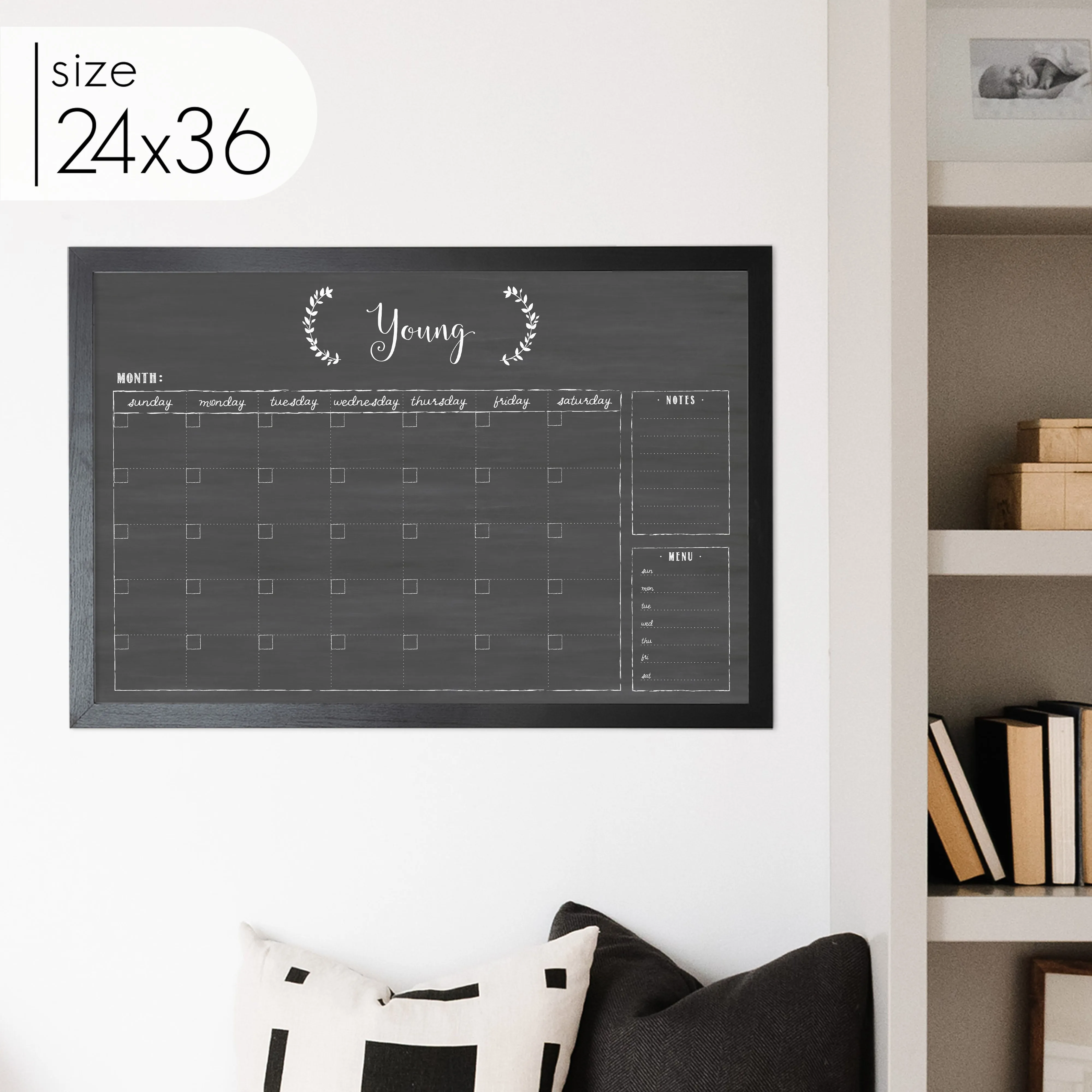 Monthly Framed Chalkboard Calendar   2 sections | Horizontal Eagleton