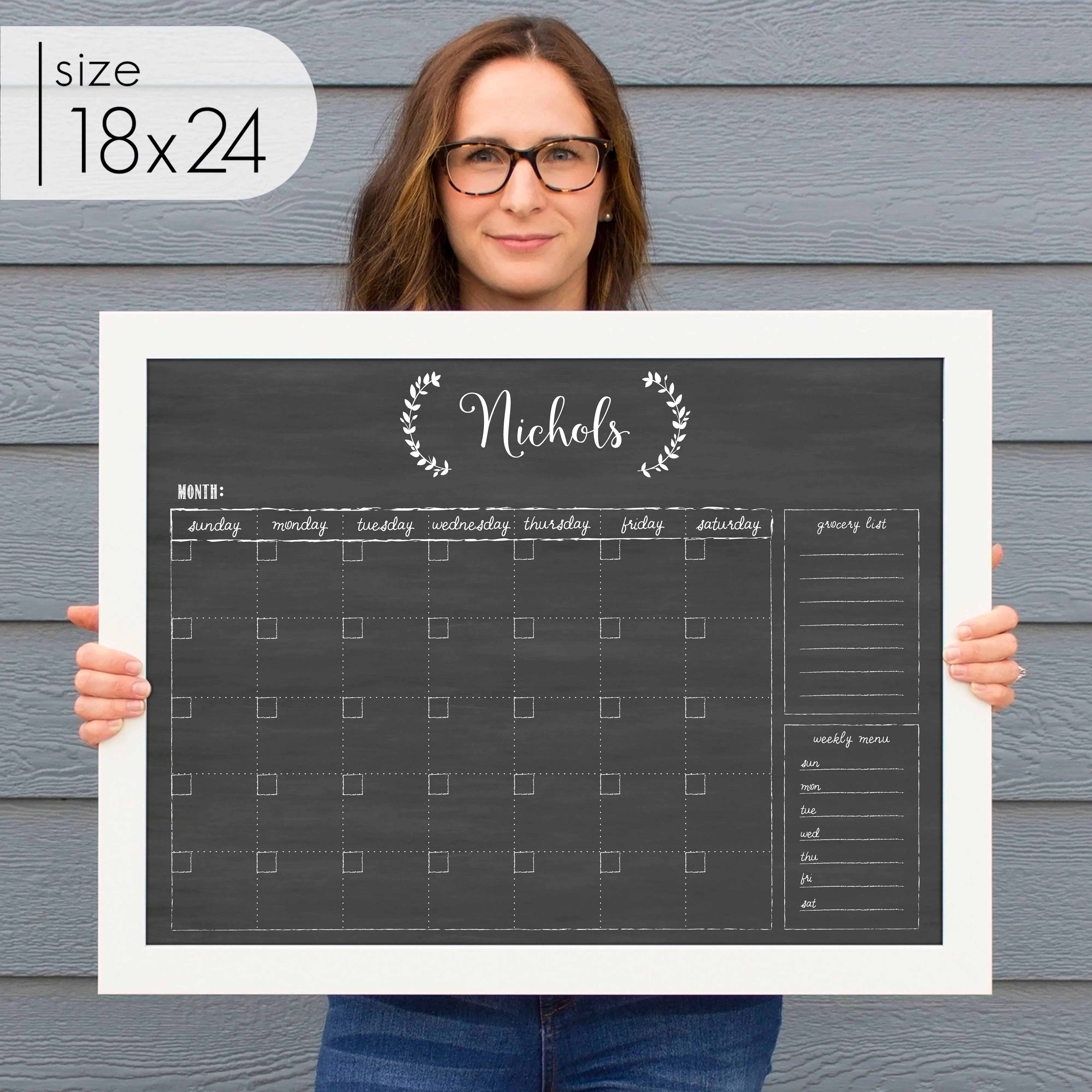 Monthly Framed Chalkboard Calendar   2 sections | Horizontal Eagleton