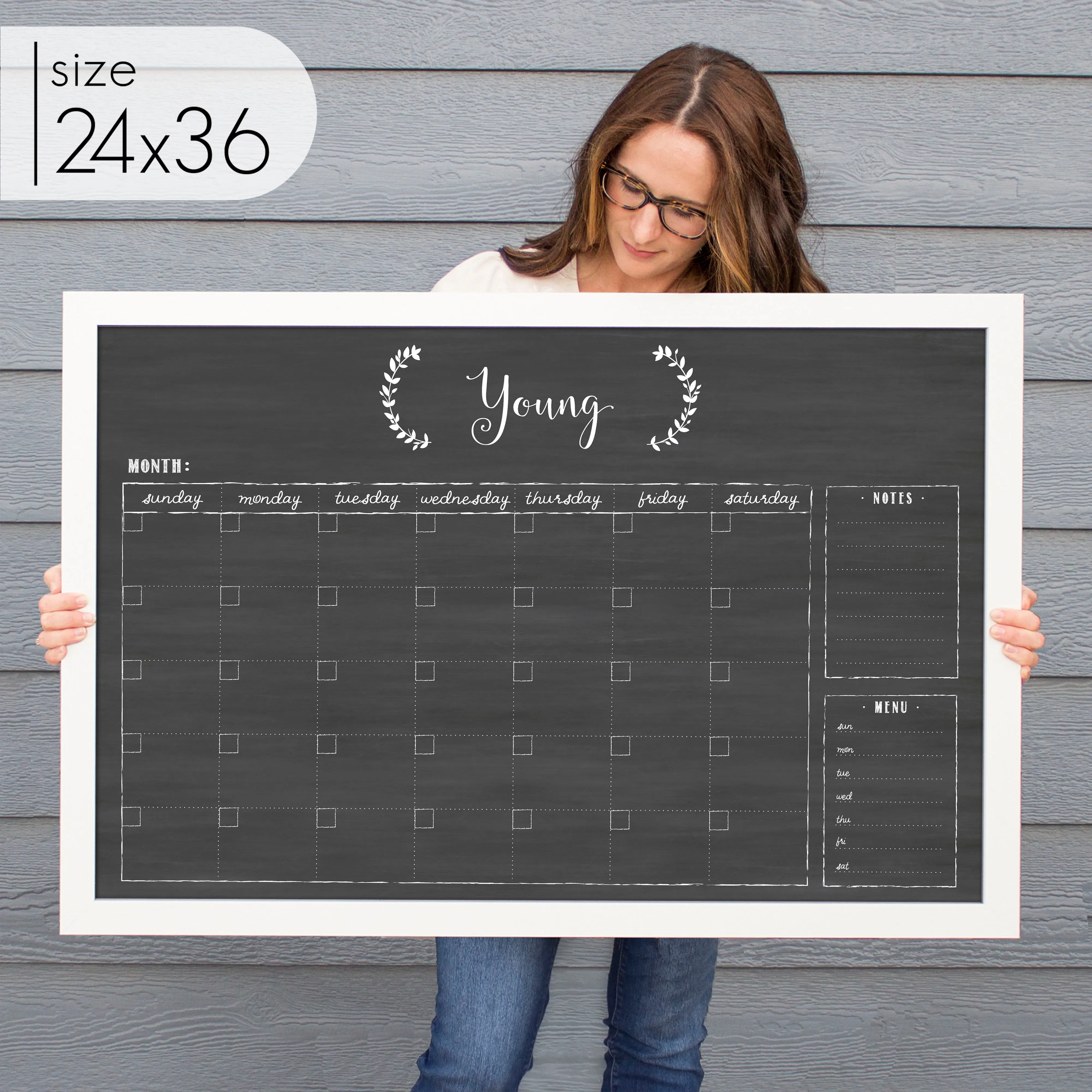 Monthly Framed Chalkboard Calendar   2 sections | Horizontal Eagleton