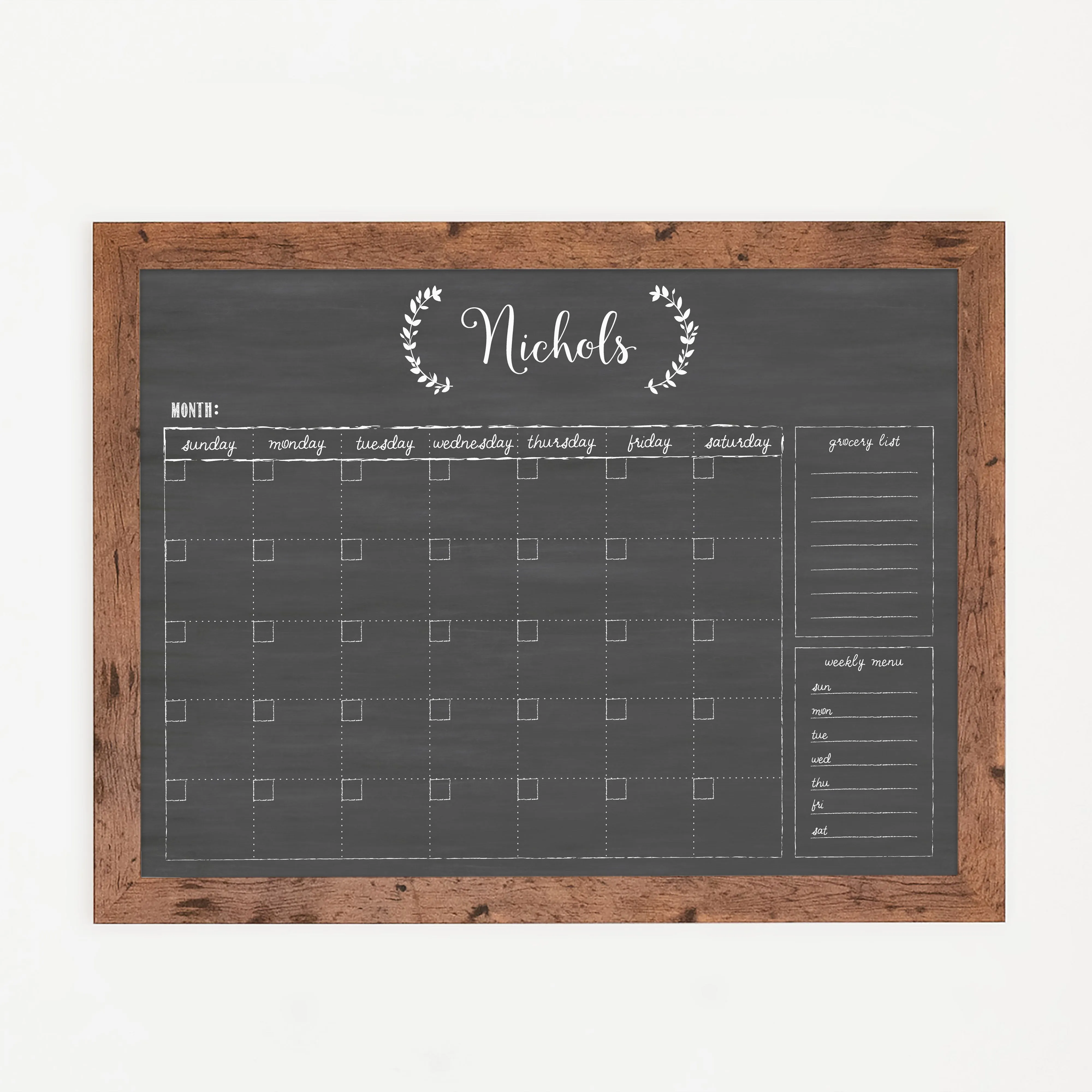 Monthly Framed Chalkboard Calendar   2 sections | Horizontal Eagleton