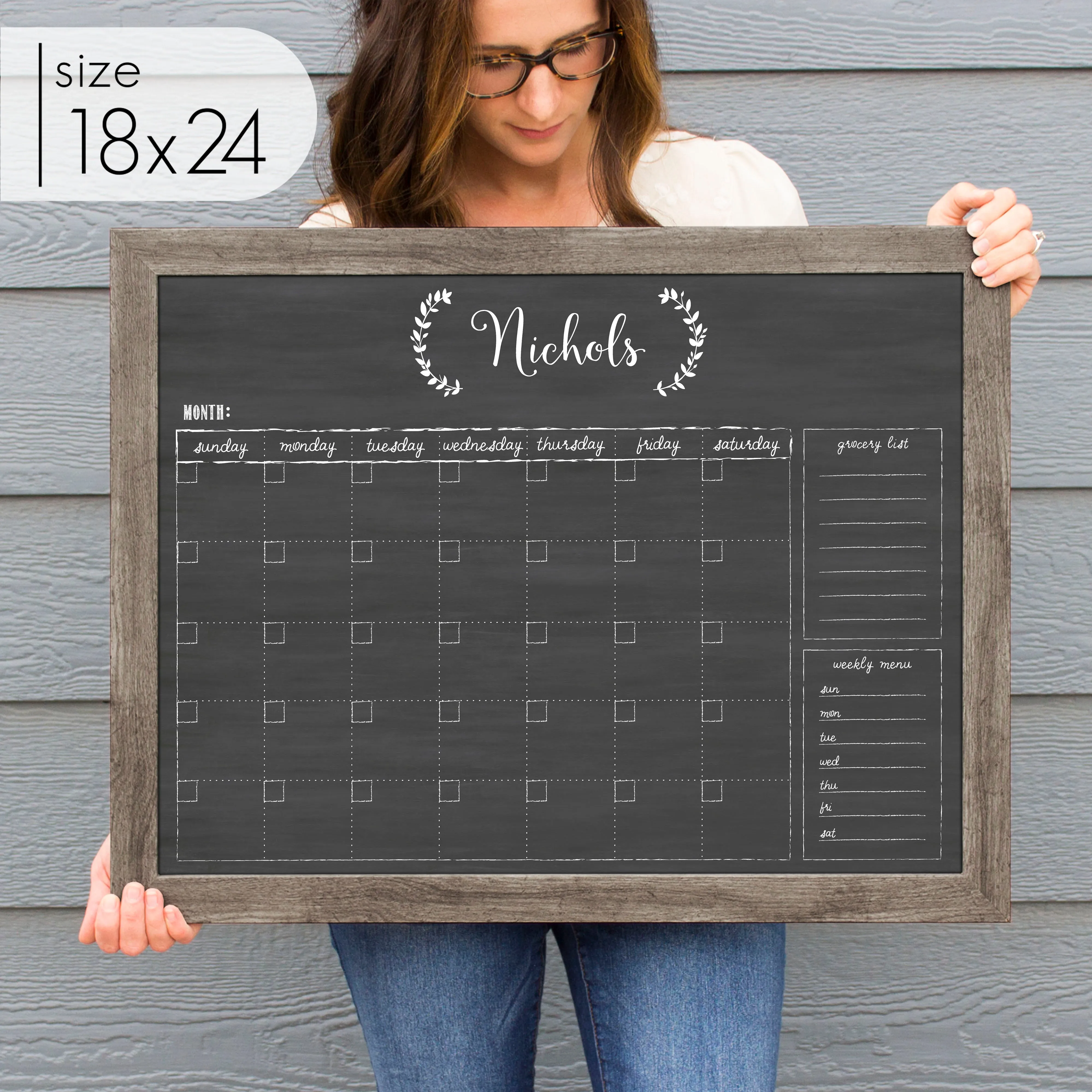 Monthly Framed Chalkboard Calendar   2 sections | Horizontal Eagleton