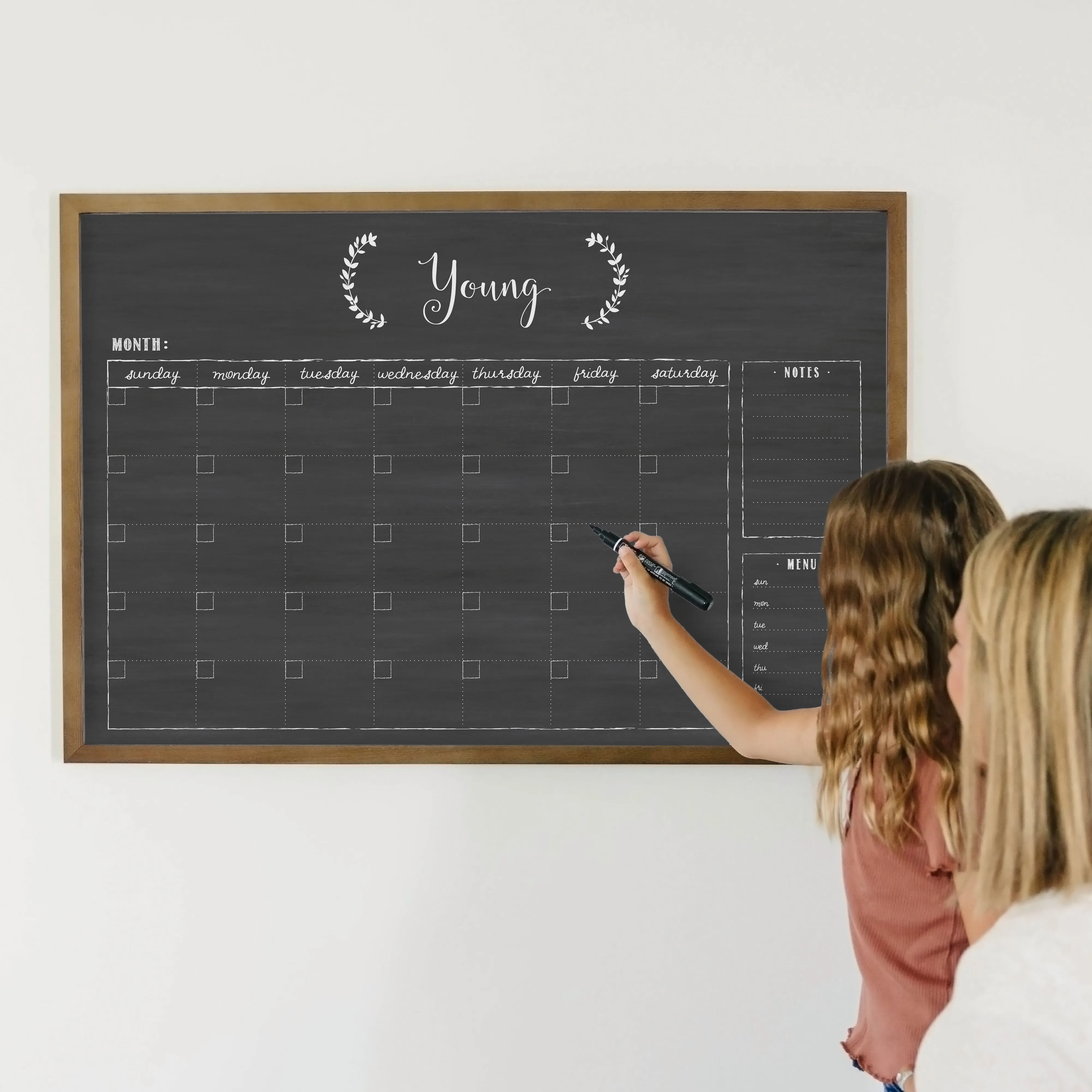 Monthly Framed Chalkboard Calendar   2 sections | Horizontal Eagleton