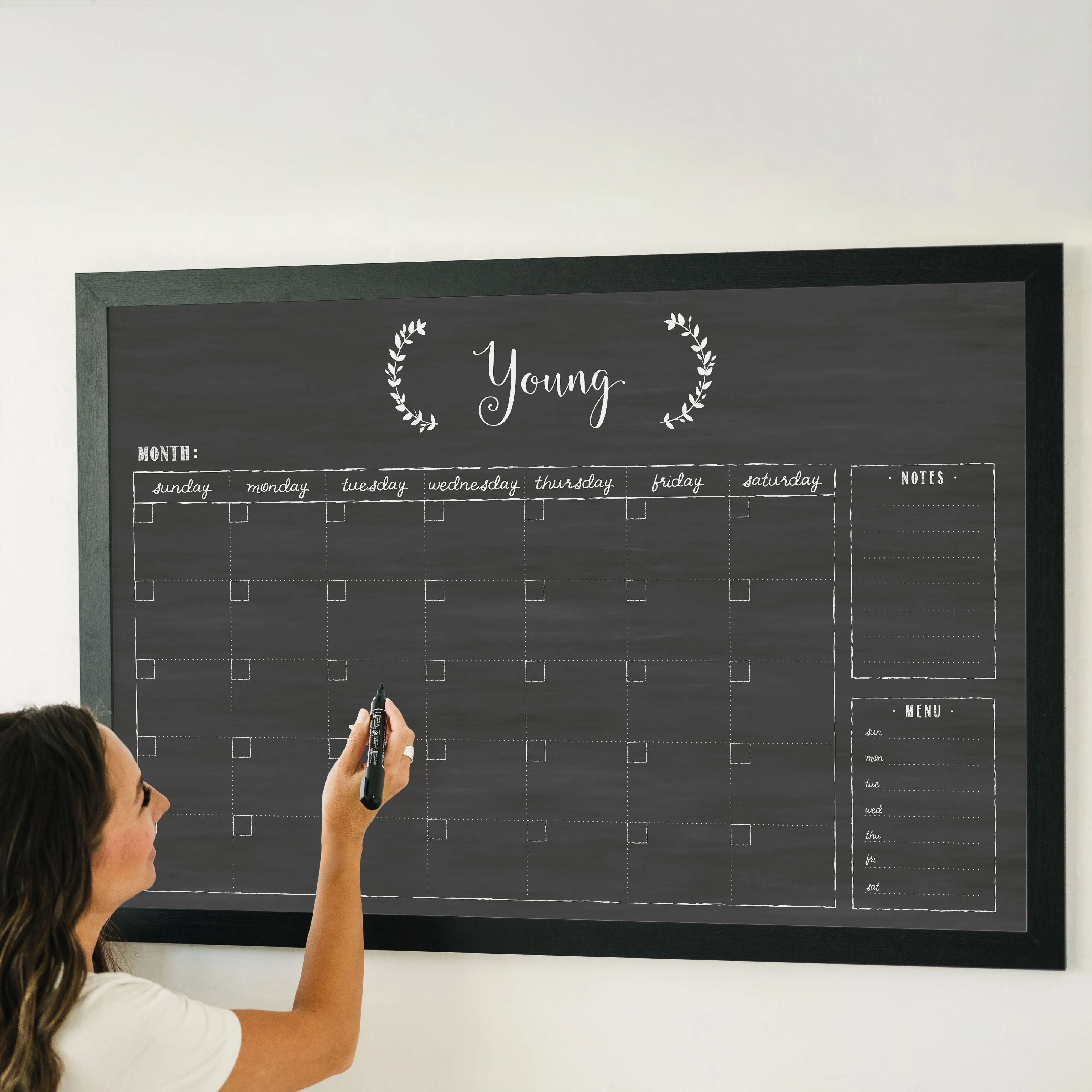 Monthly Framed Chalkboard Calendar   2 sections | Horizontal Eagleton