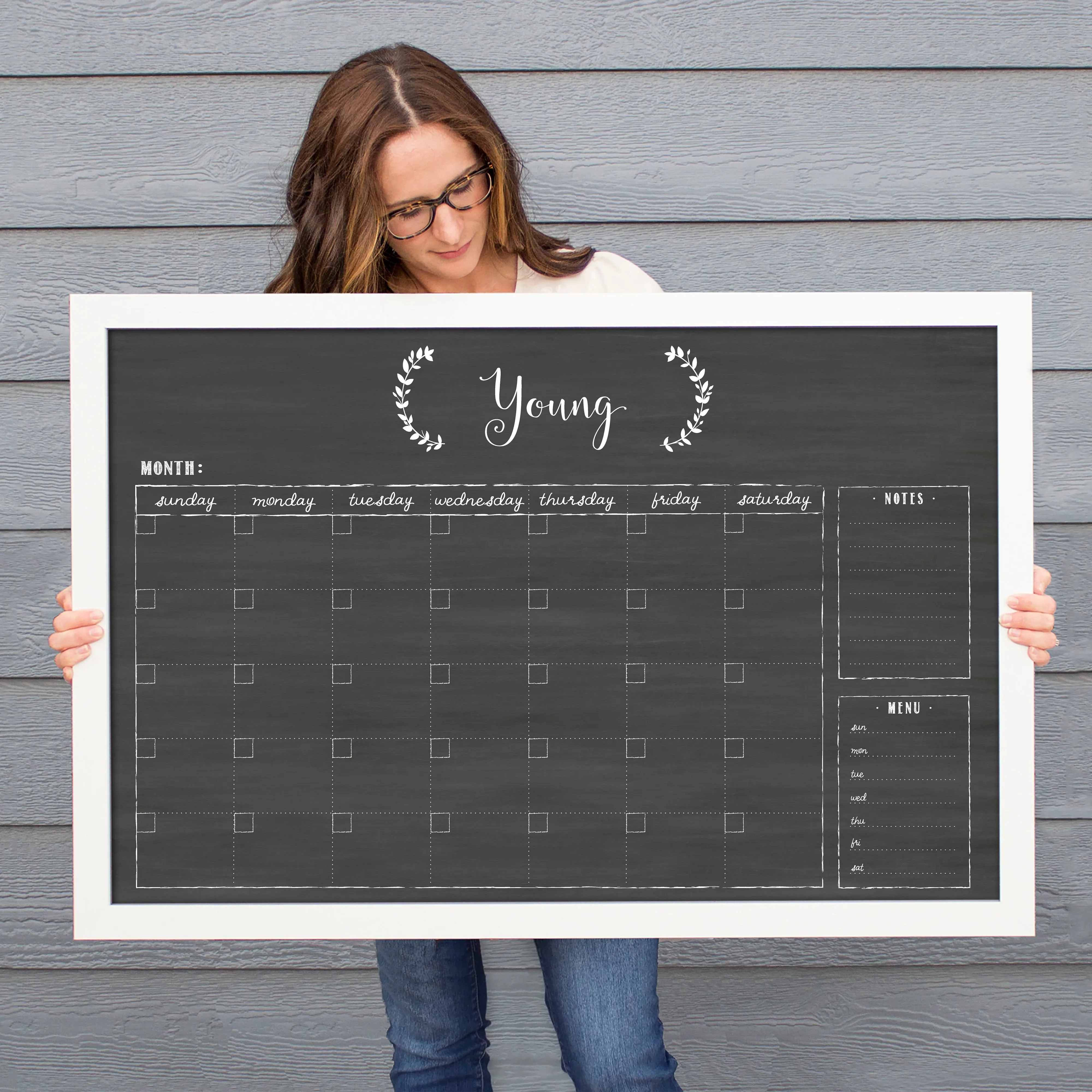 Monthly Framed Chalkboard Calendar   2 sections | Horizontal Eagleton