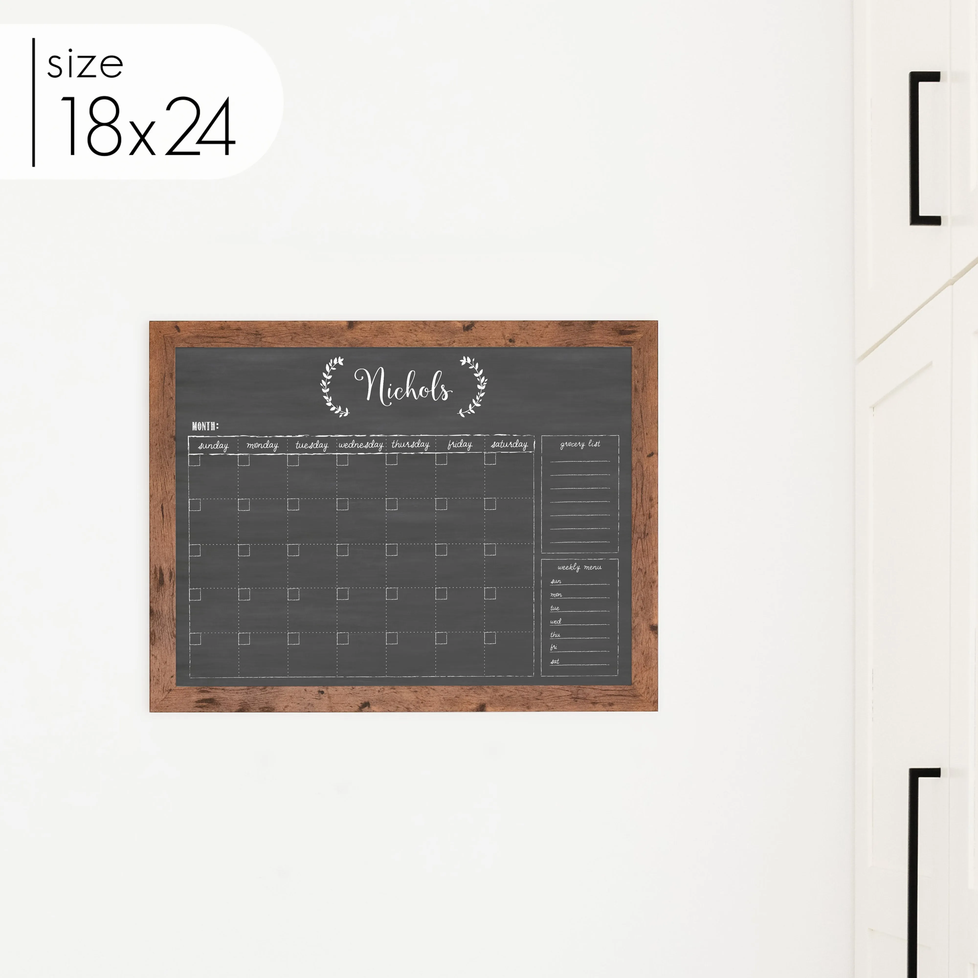 Monthly Framed Chalkboard Calendar   2 sections | Horizontal Eagleton