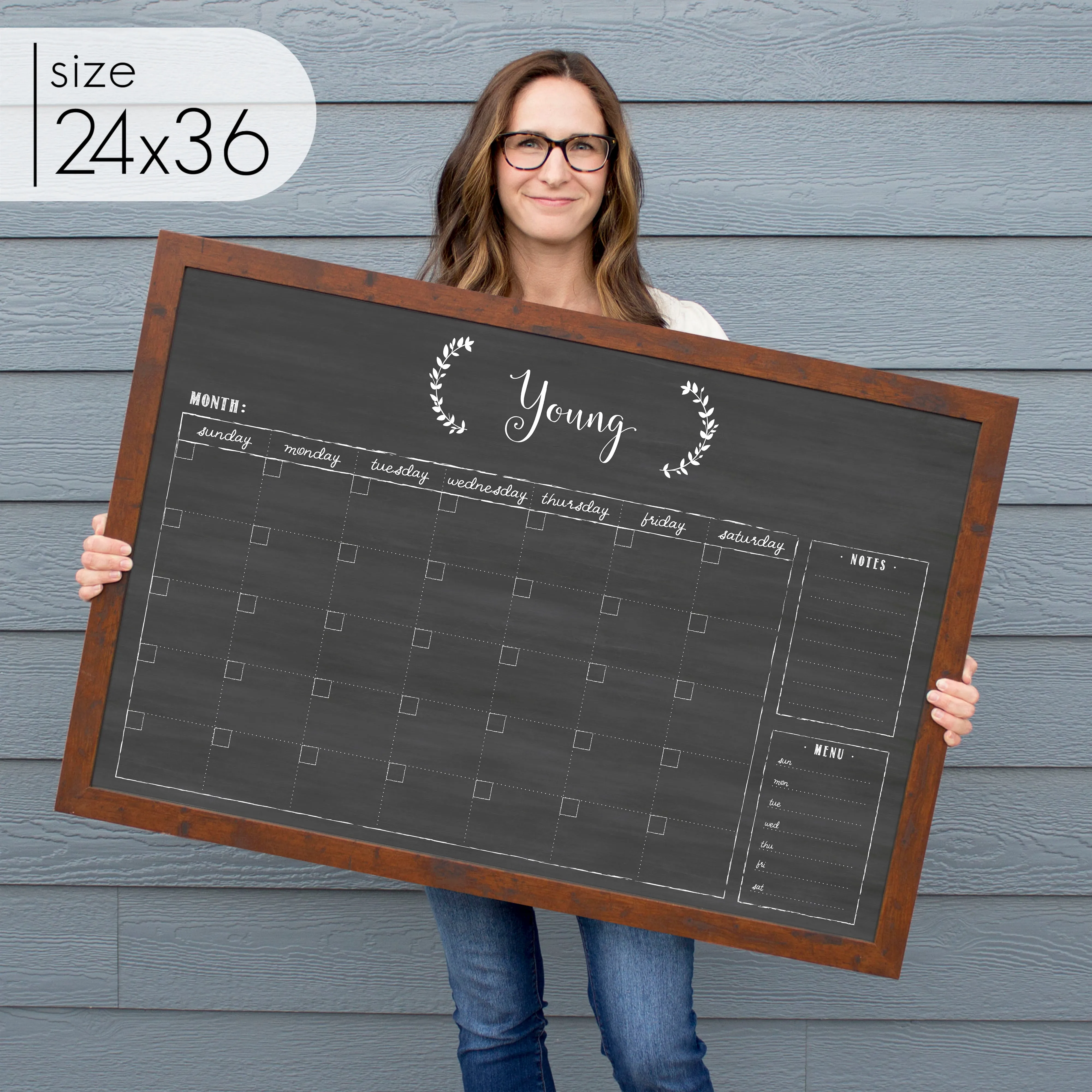 Monthly Framed Chalkboard Calendar   2 sections | Horizontal Eagleton