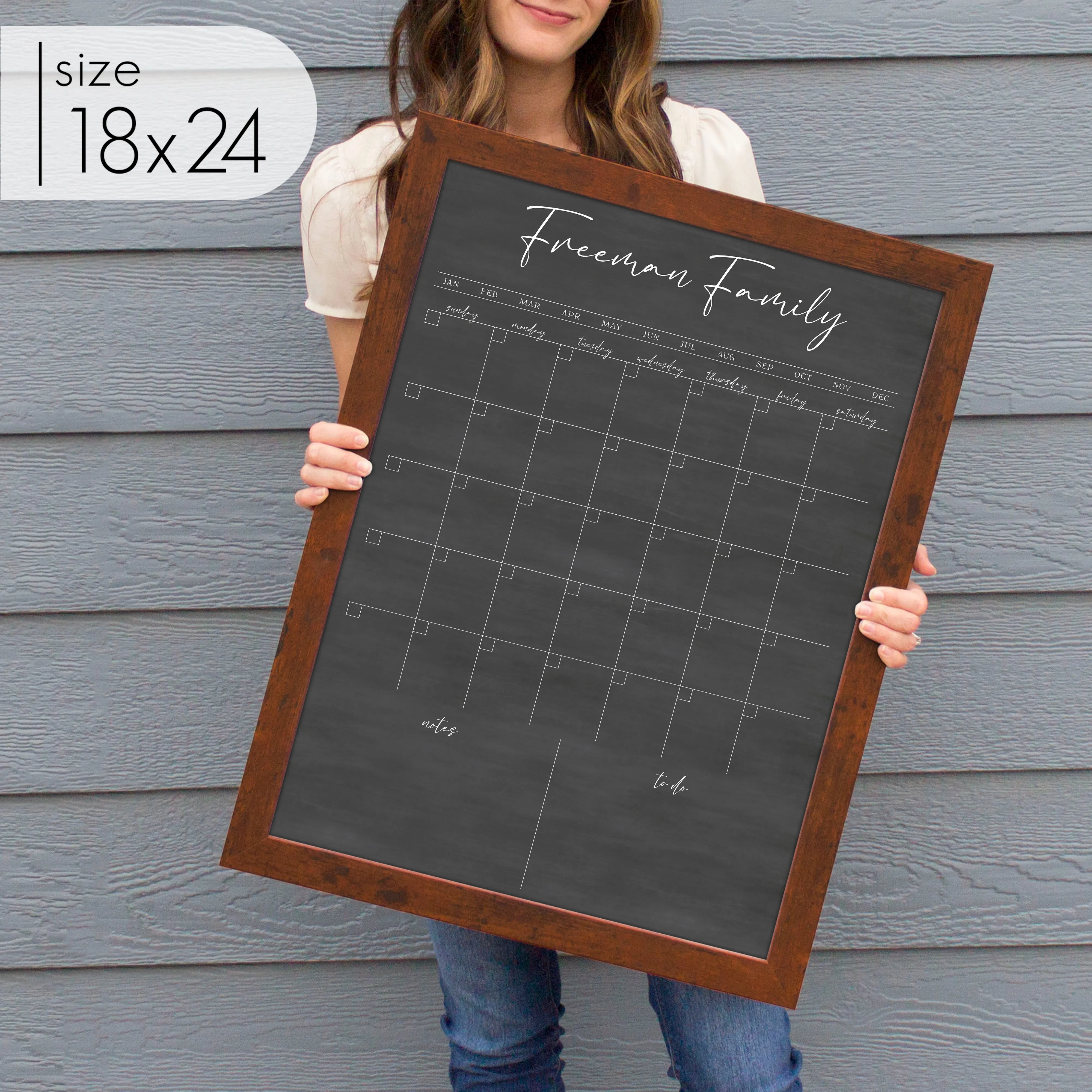 Monthly Framed Chalkboard Calendar   2 sections | Vertical Pennington