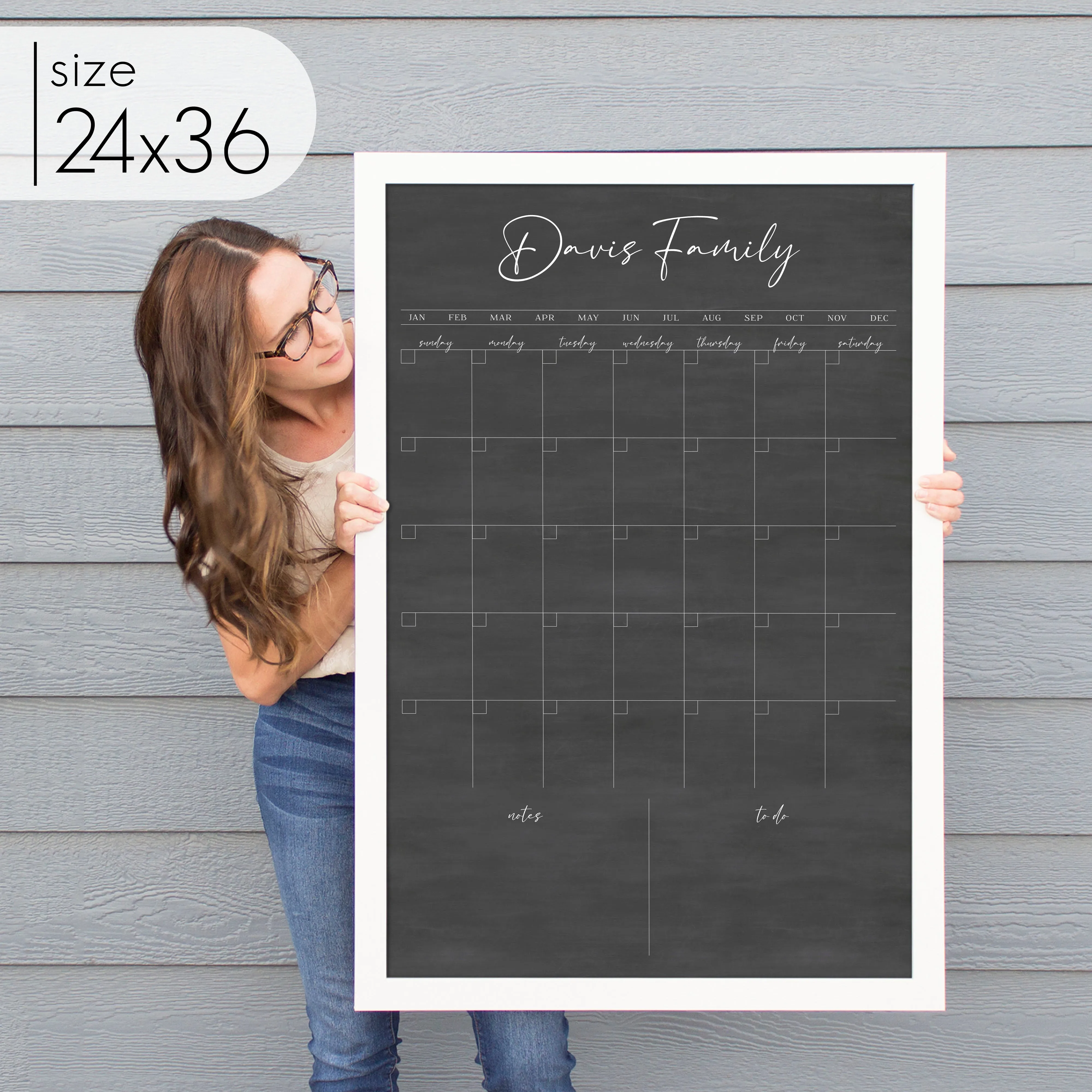 Monthly Framed Chalkboard Calendar   2 sections | Vertical Pennington