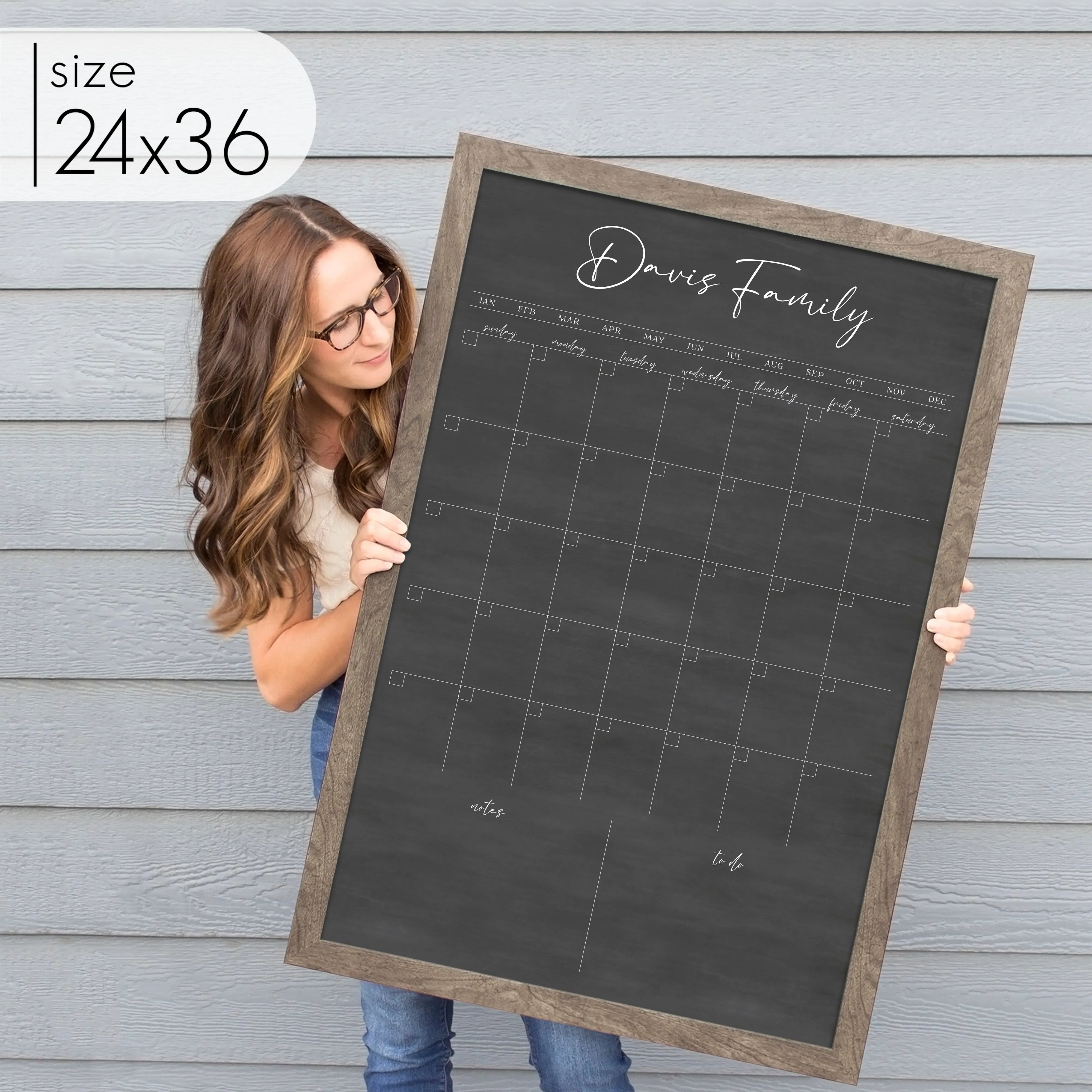 Monthly Framed Chalkboard Calendar   2 sections | Vertical Pennington