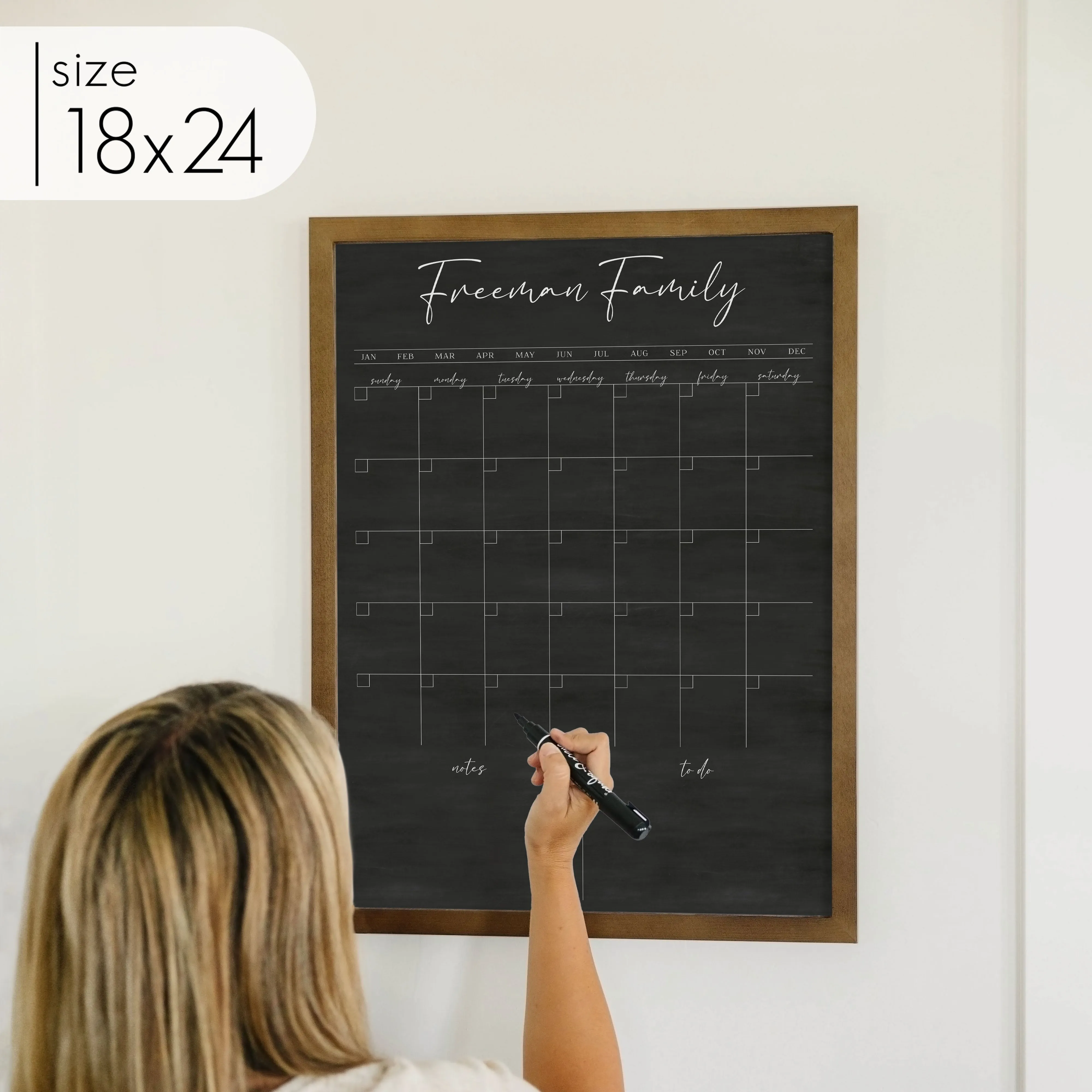 Monthly Framed Chalkboard Calendar   2 sections | Vertical Pennington