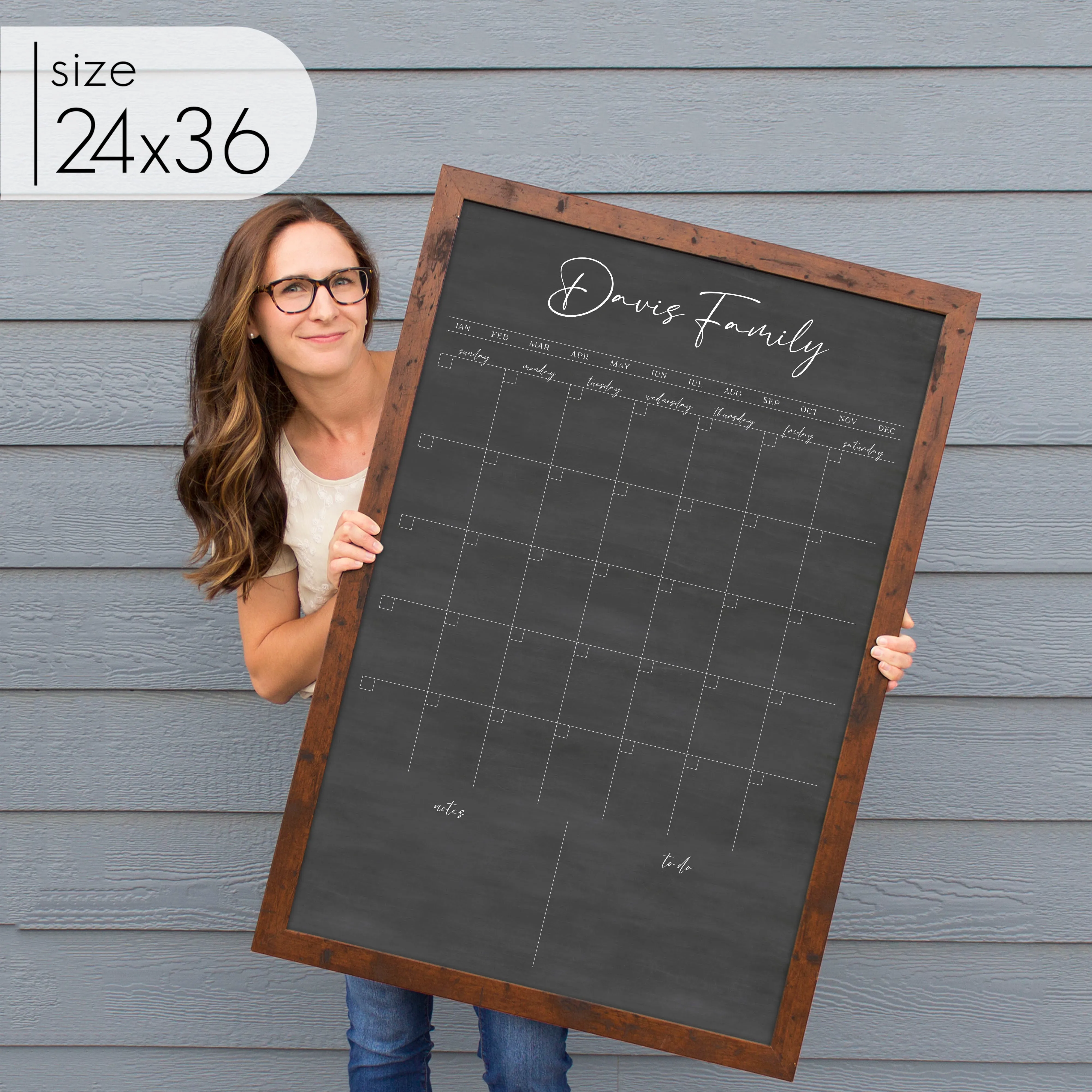 Monthly Framed Chalkboard Calendar   2 sections | Vertical Pennington