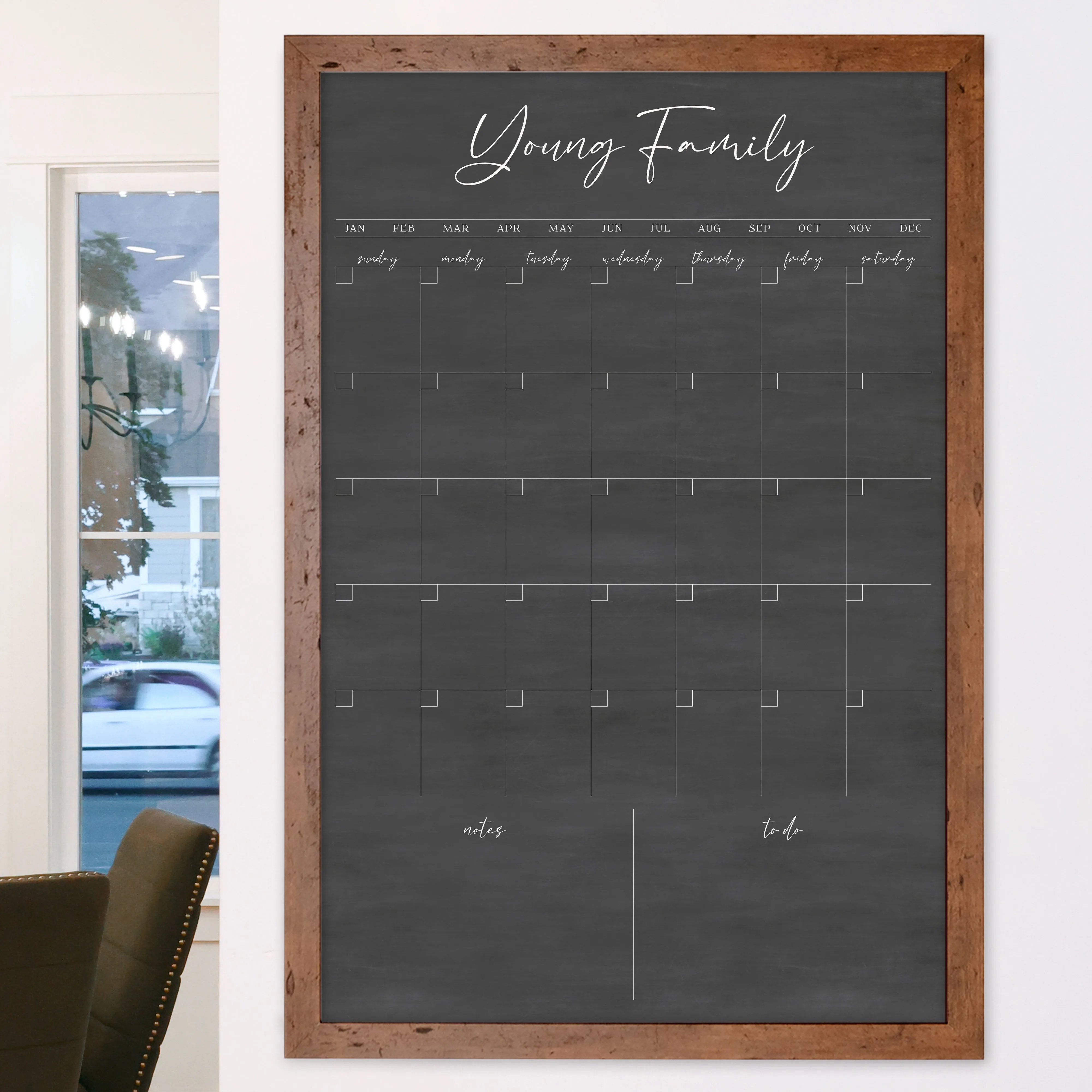 Monthly Framed Chalkboard Calendar   2 sections | Vertical Pennington