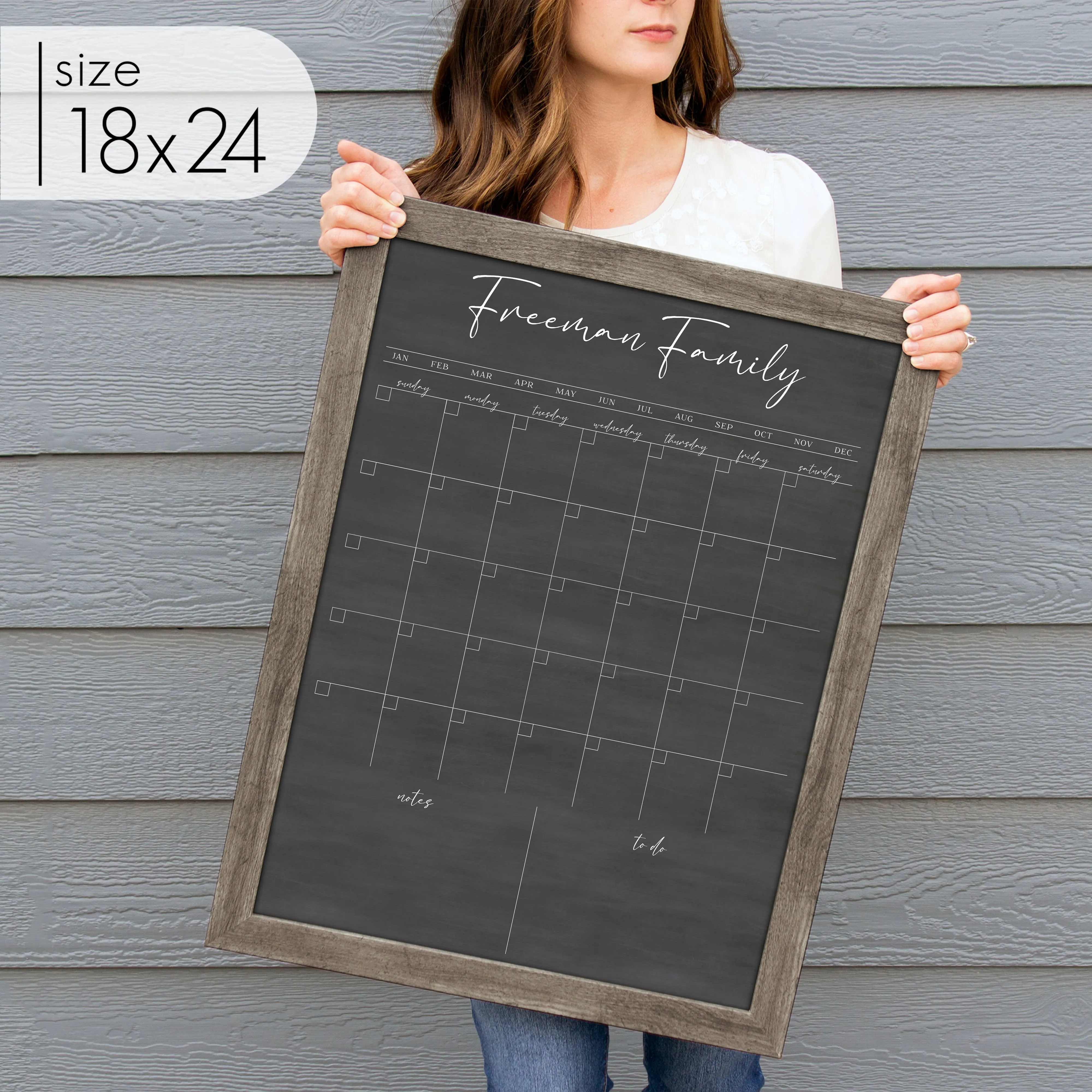 Monthly Framed Chalkboard Calendar   2 sections | Vertical Pennington