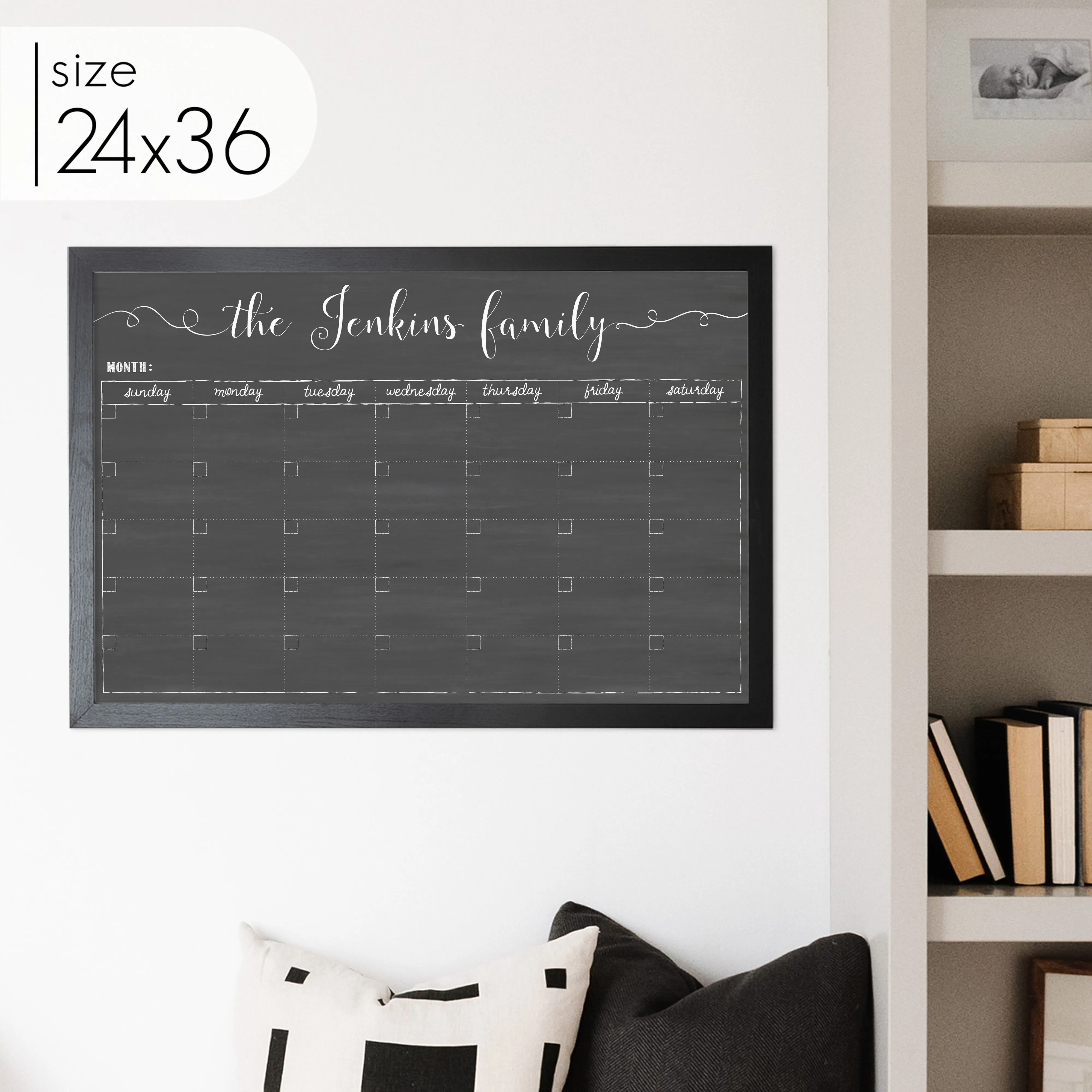 Monthly Framed Chalkboard Calendar | Horizontal Knope